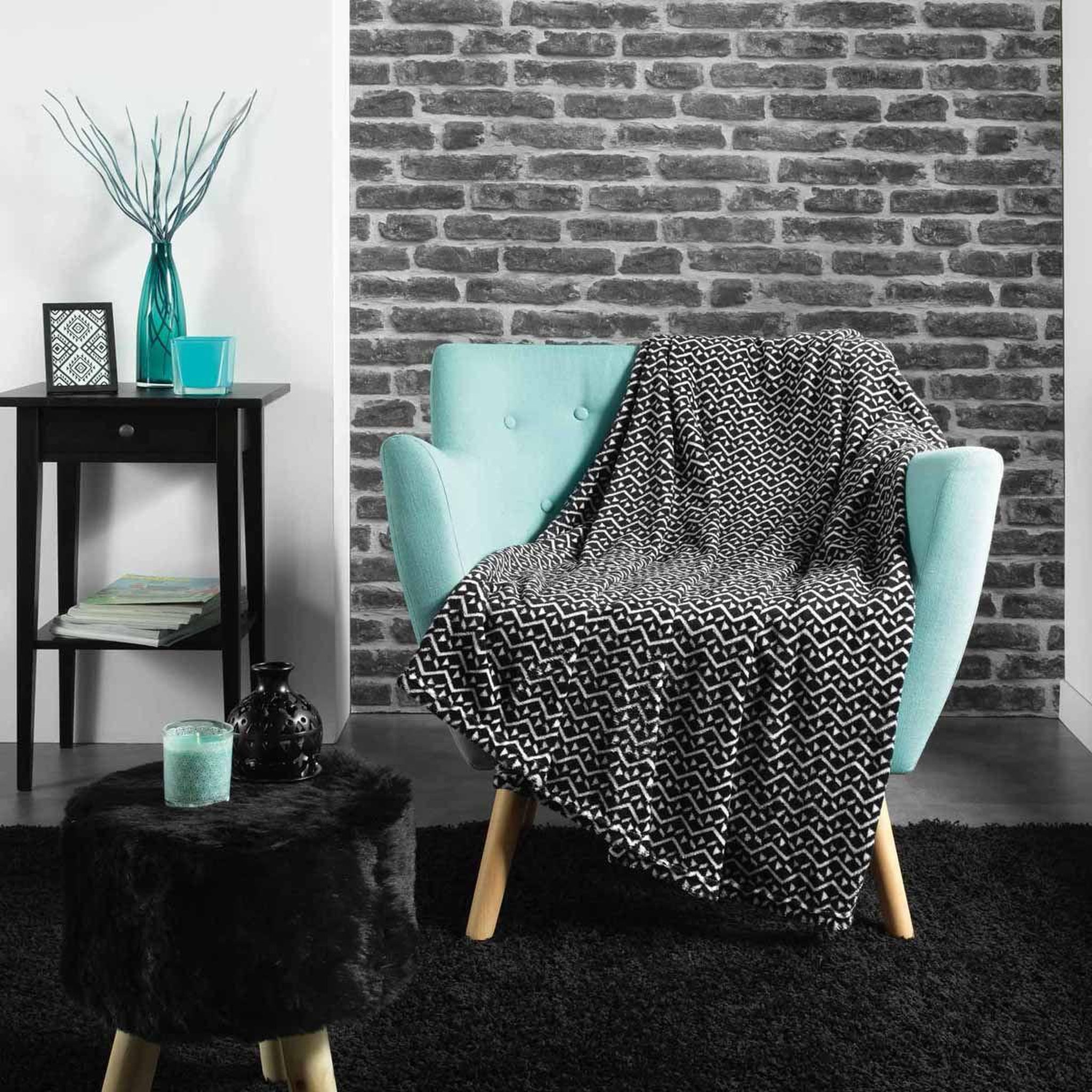 Voir la diapositive 3 : Douceur d'Intérieur Plaid imprimé  tigy  125x150cm noir
