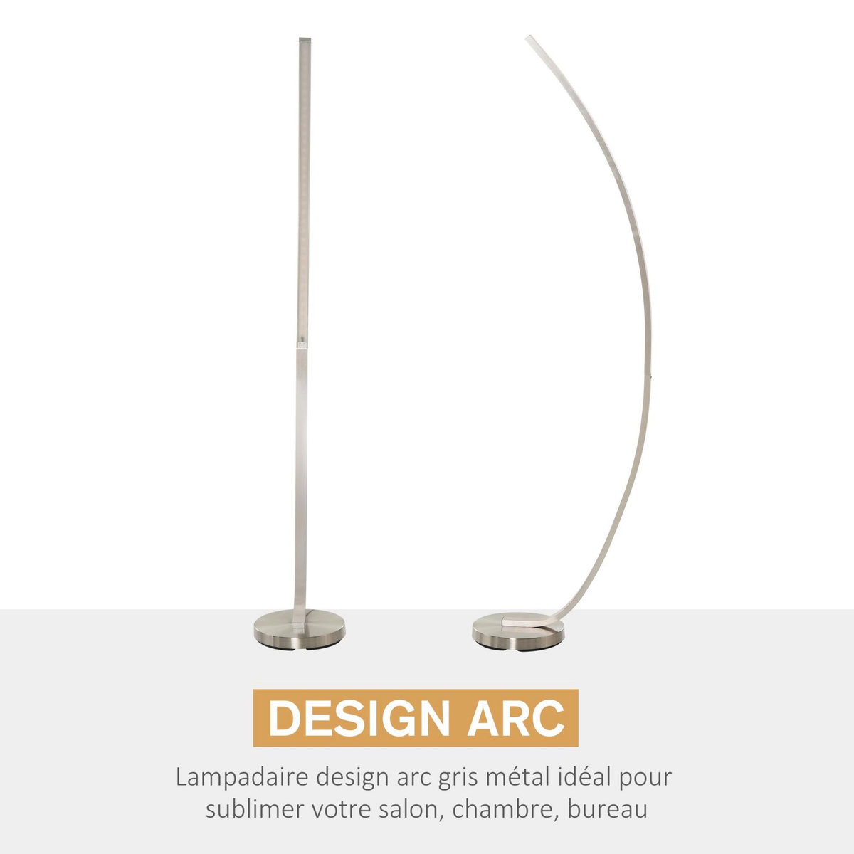 HOMCOM HOMCOM Lampadaire design LED argent dim. 50L x 23l x H149 cm