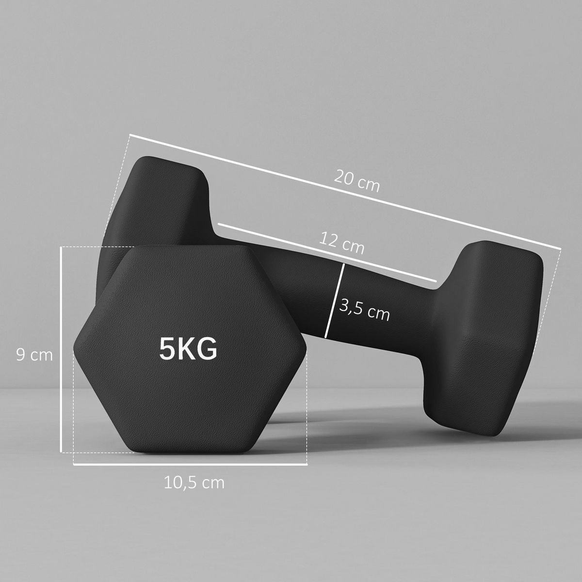 HOMCOM Lot de 2 haltères hexagonales 2 x 5 Kg - poignée antidérapante - métal PVC noir