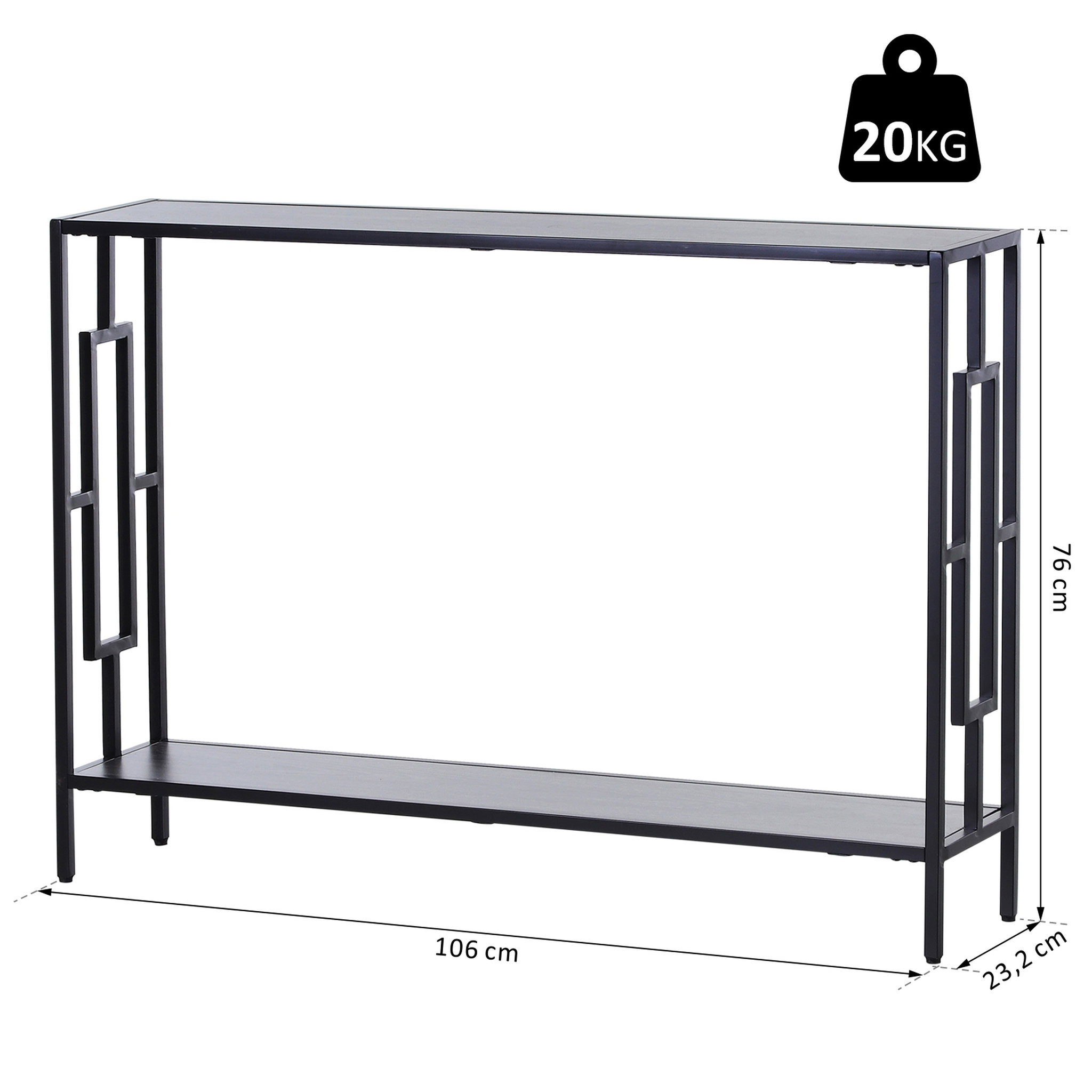 Voir la diapositive 3 : HOMCOM Console table d'appoint design industriel dim. 106L x 23l x 76H cm étagère acier noir panneaux particules bois gris