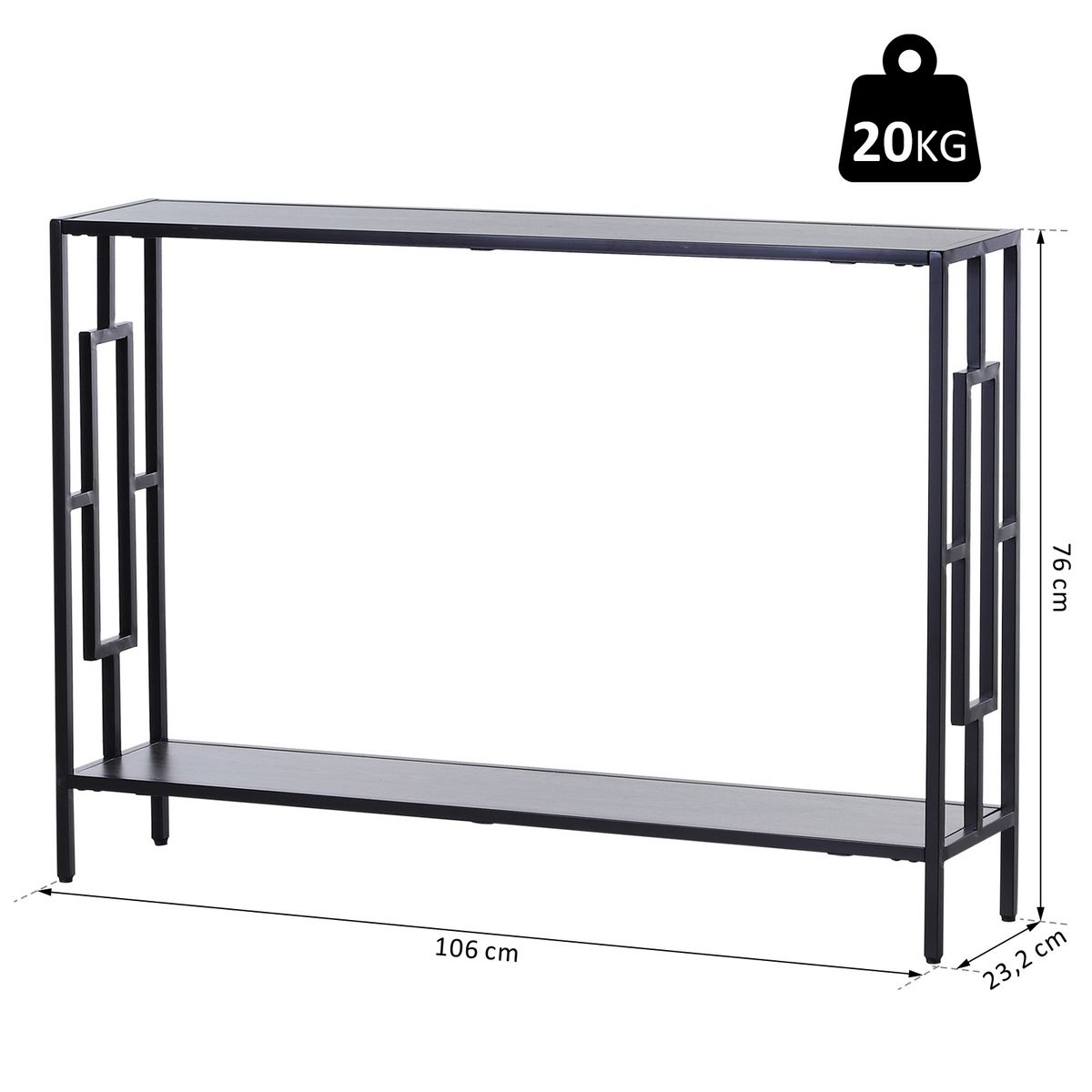 HOMCOM Console table d'appoint design industriel dim. 106L x 23l x 76H cm étagère acier noir panneaux particules bois gris