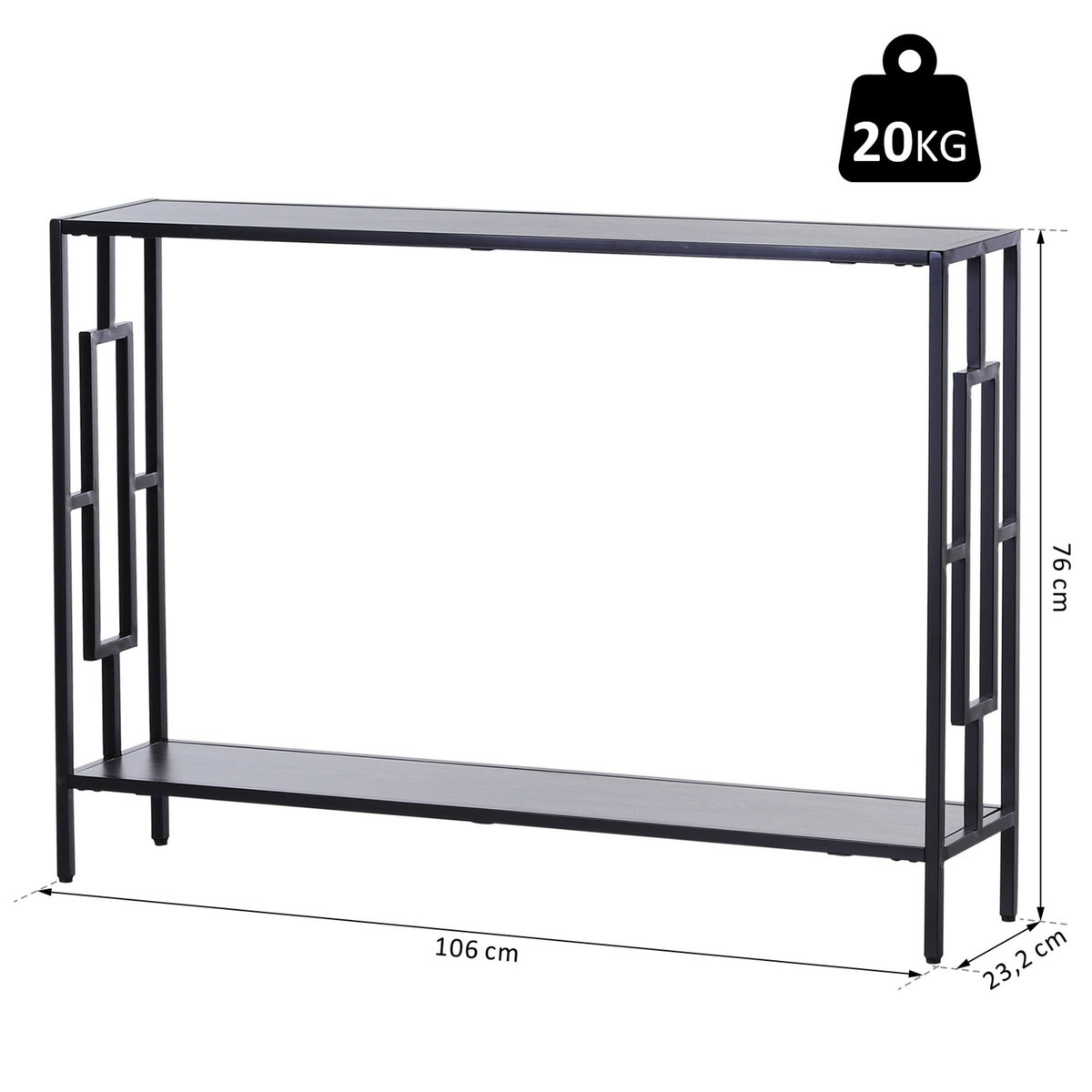HOMCOM Console table d'appoint design industriel dim. 106L x 23l x 76H cm étagère acier noir panneaux particules bois gris
