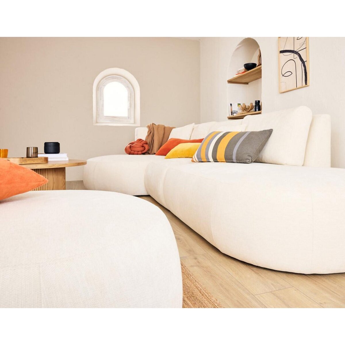 LISA DESIGN Santorini - canapé modulable d'angle gauche + pouf - 5 places - en tissu texturé