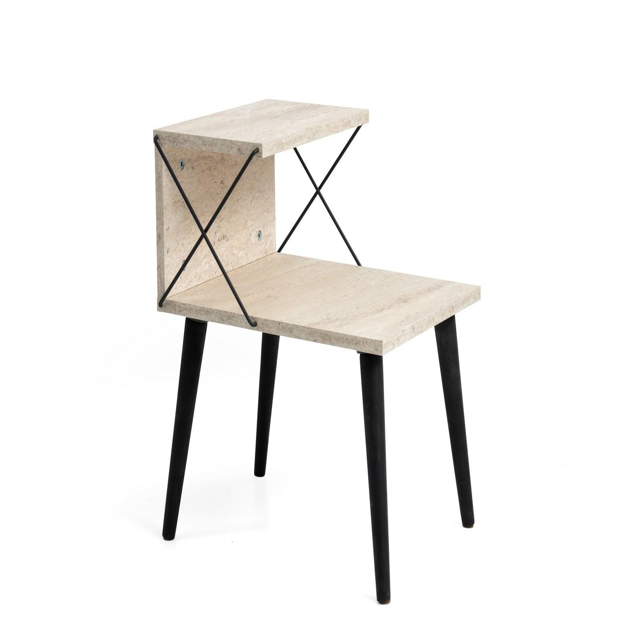 Voir la diapositive 3 : Habitat et Jardin Table de chevet en bois  cross  50 x 40 x 55 cm - travertin