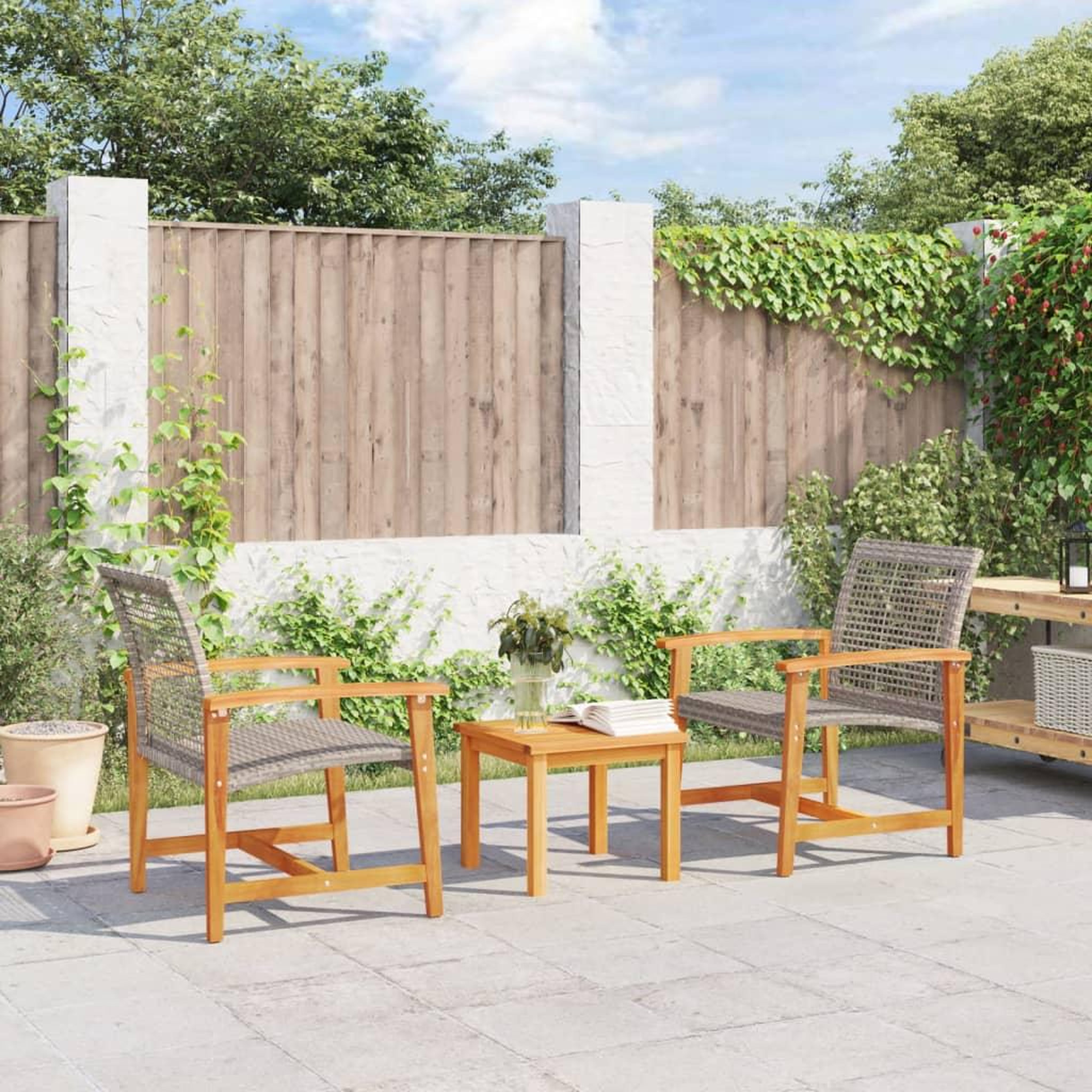 VIDAXL Ensemble de bistro 3 pcs gris resine tressee et bois d'acacia