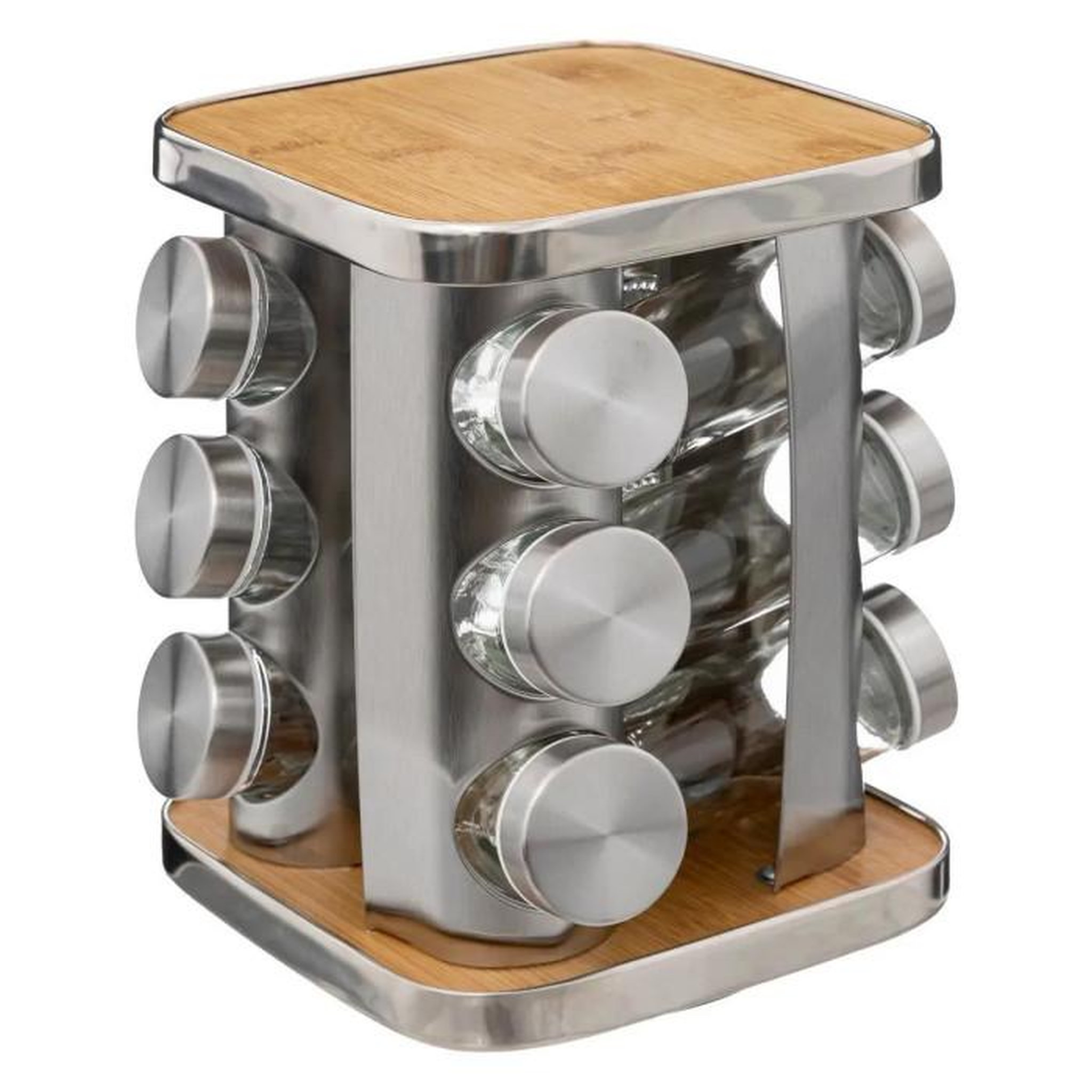 Voir la diapositive 1 : FIVE Rack 12 Épices Rotatif  Bambou  23cm Naturel & Argent