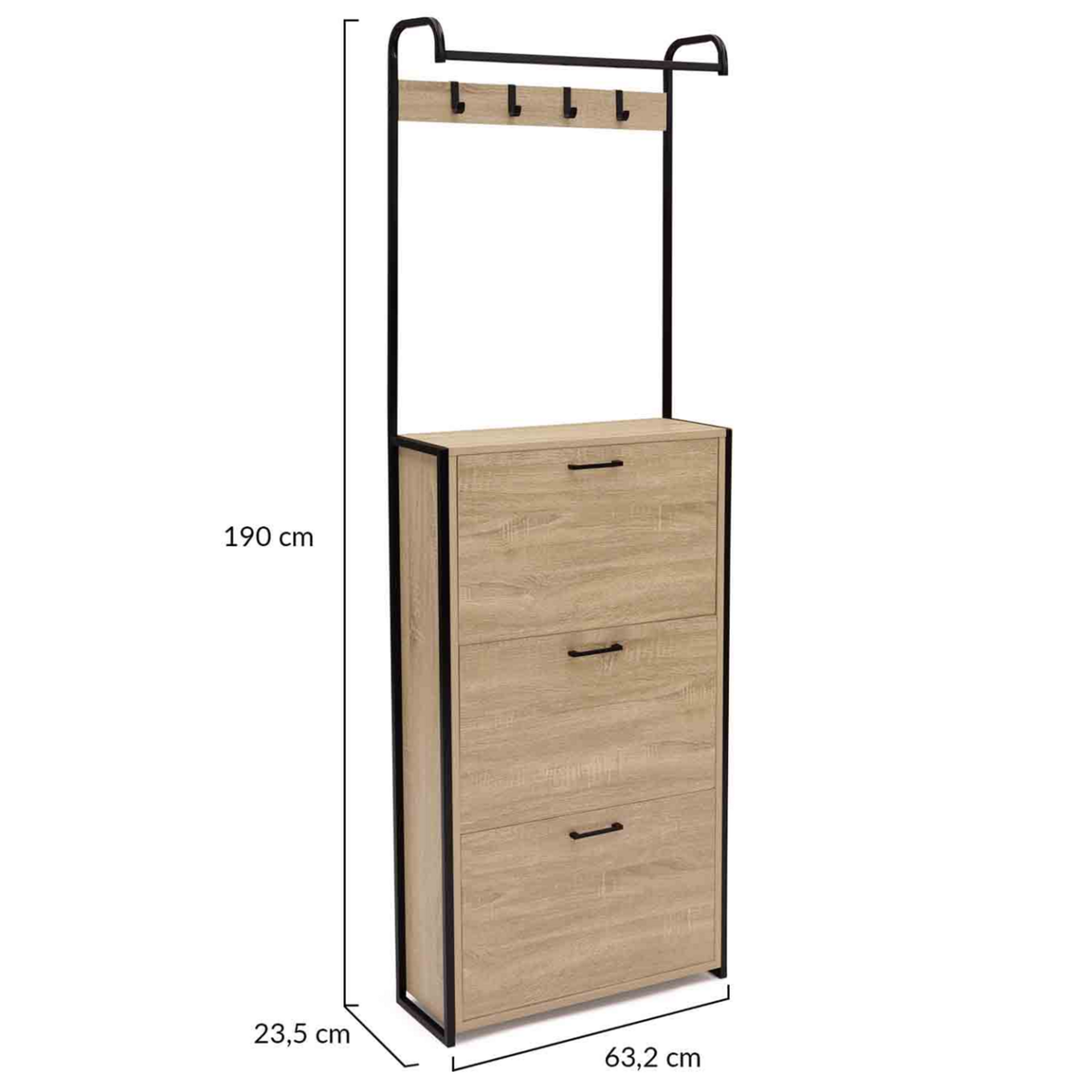 ID MARKET Vestiaire d'entrée LUIS meuble chaussures 3 portes design industriel