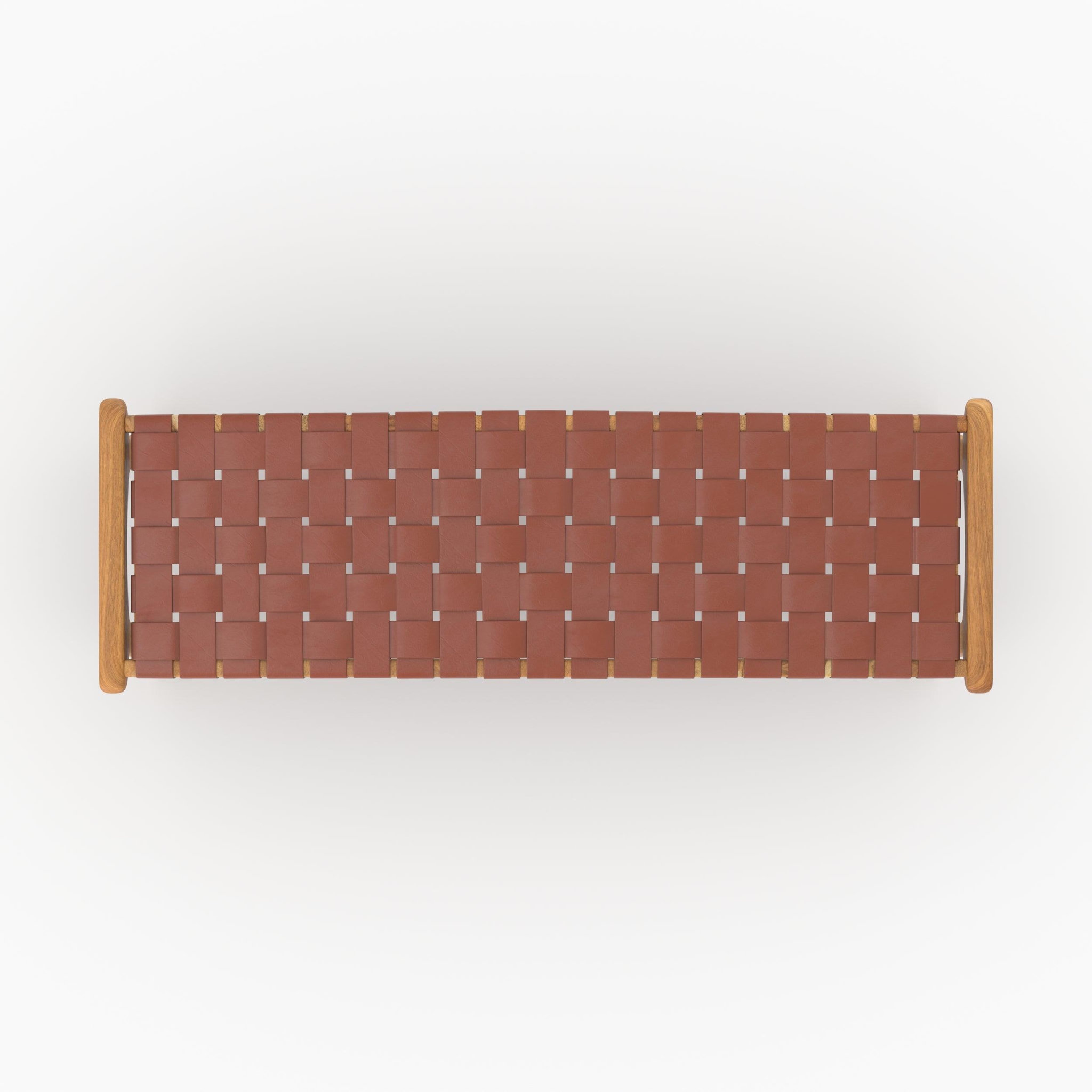 Voir la diapositive 3 : MAISON PAVANE Banc 120 cm en cuir tressé marron et bois de teck-kuna
