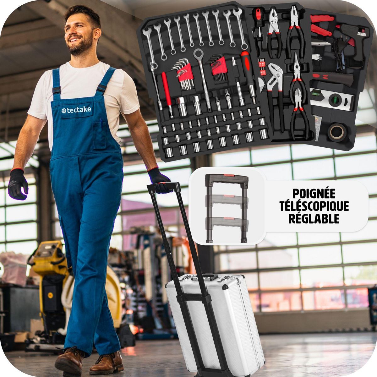 tectake Caisse à outils 799 pièces noir