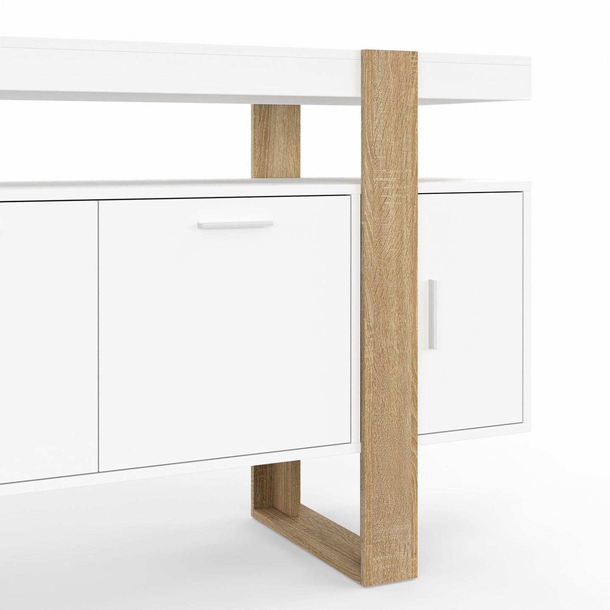 Voir la diapositive 6 : ID MARKET Buffet 140 cm phoenix 4 portes blanc et bois