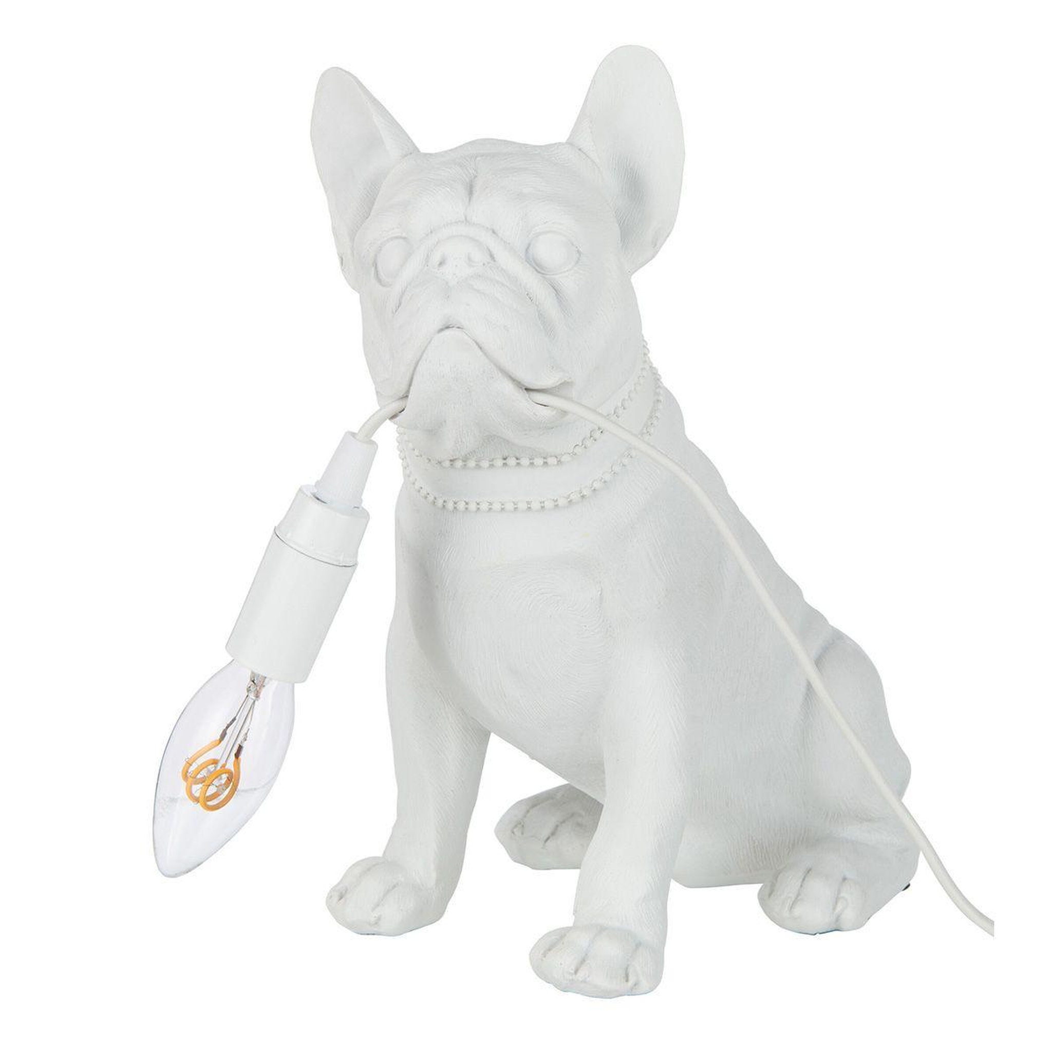 J-LINE Lampe à poser déco  bulldog  28cm blanc