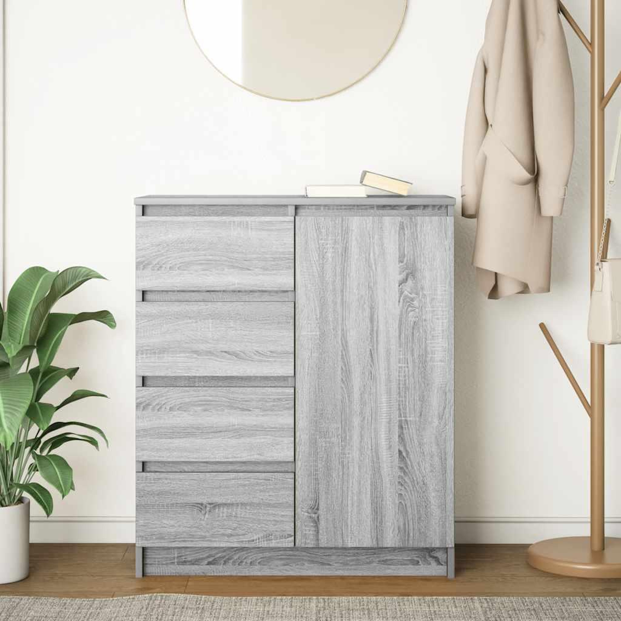 Voir la diapositive 3 : VIDAXL Buffet avec tiroirs sonoma gris 71x35x84 cm bois d'ingenierie