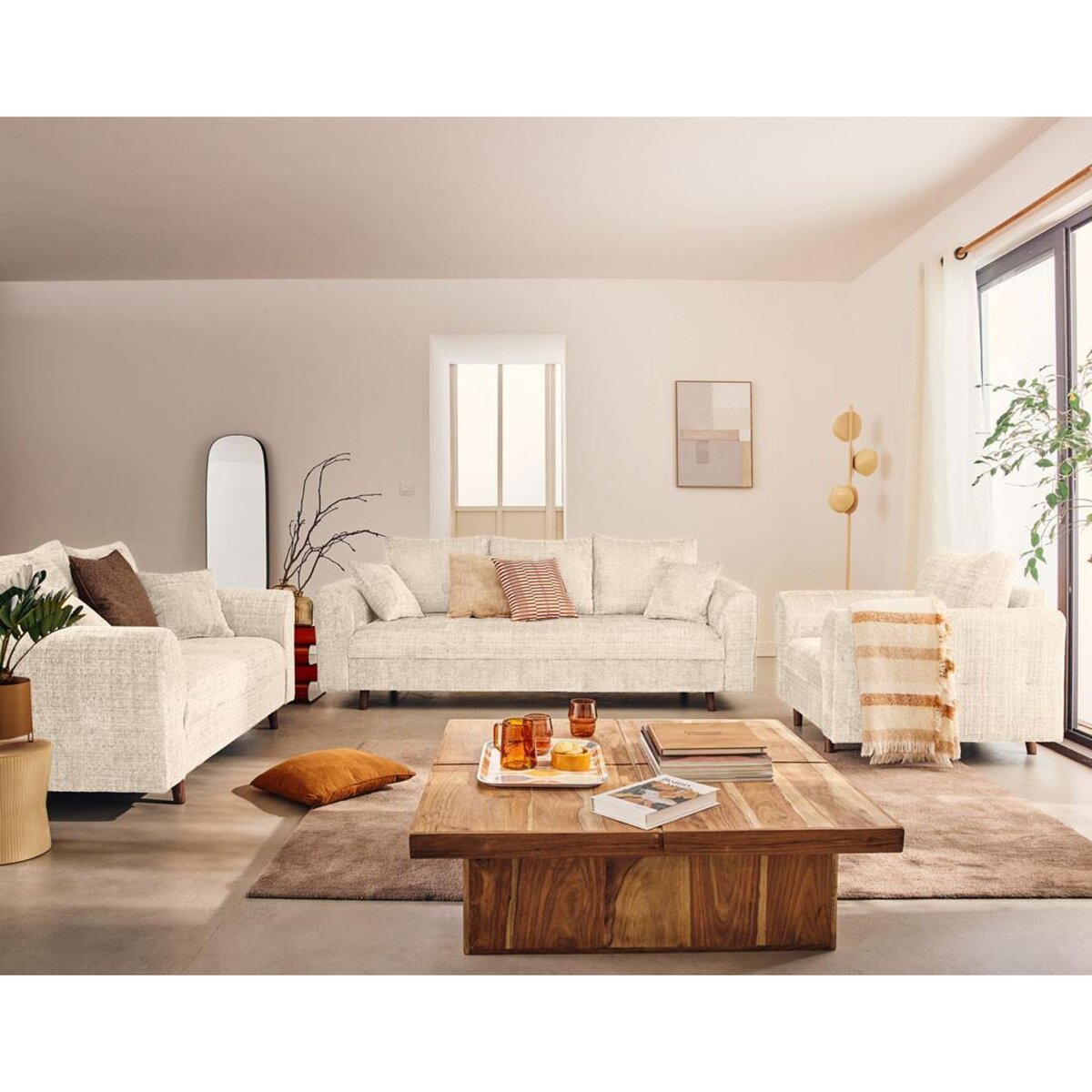 LISA DESIGN Rune - canapé droit 3 places en velours texturé