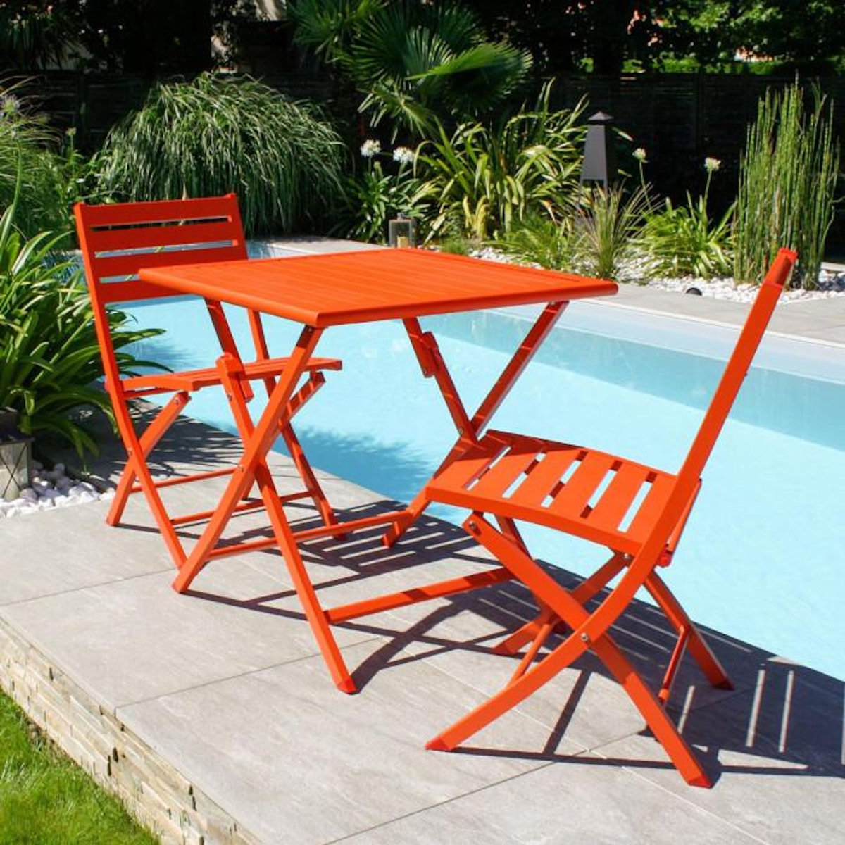 Paris Prix Ensemble Table de Jardin Pliante & 2 Chaises  Marius  70cm Orange