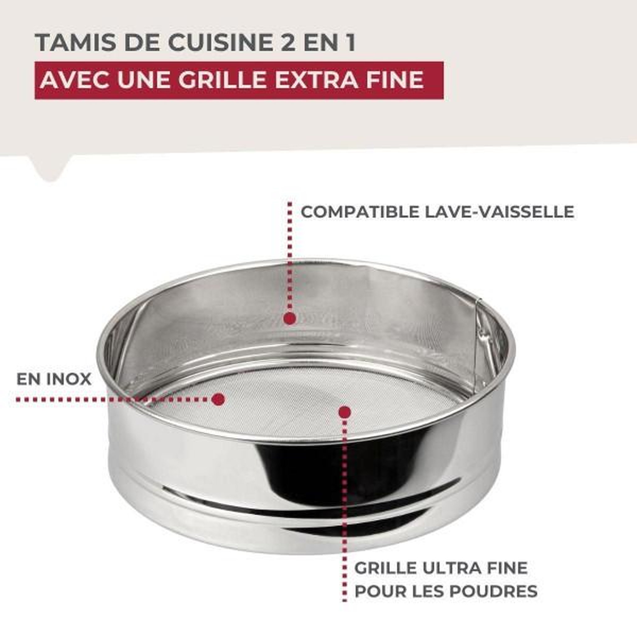 Voir la diapositive 5 : Fackelmann Ensemble de 2 tamis de cuisine inox extra fin - fackelmann - basic - 18 cm