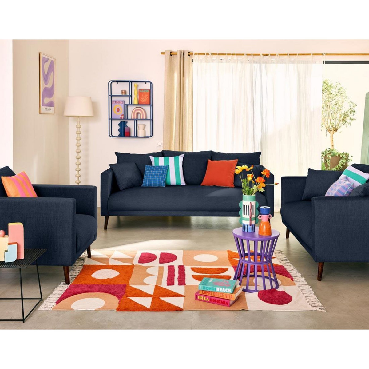 LISA DESIGN Ostrava - canapé droit 3 places en velours pieds en bois