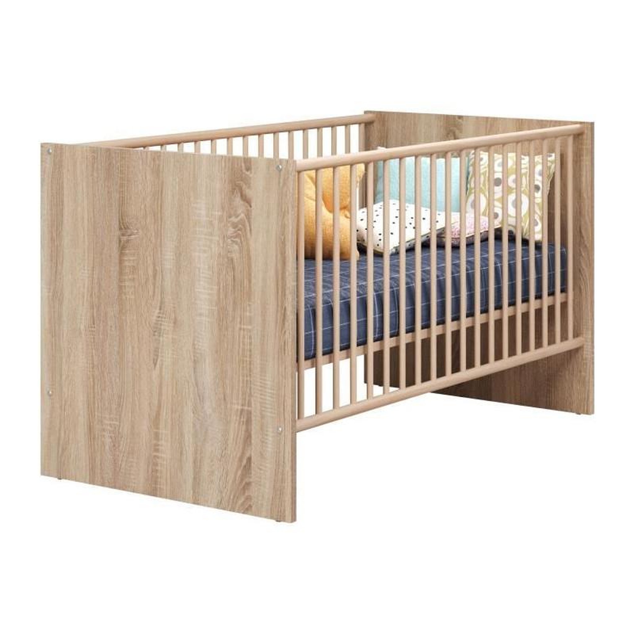 Voir la diapositive 3 : TREND TEAM Chambre bébé duo NIKO - Lit 70x140 cm + Commode a langer 2 portes - Décor chene naturel - TRENDTEAM