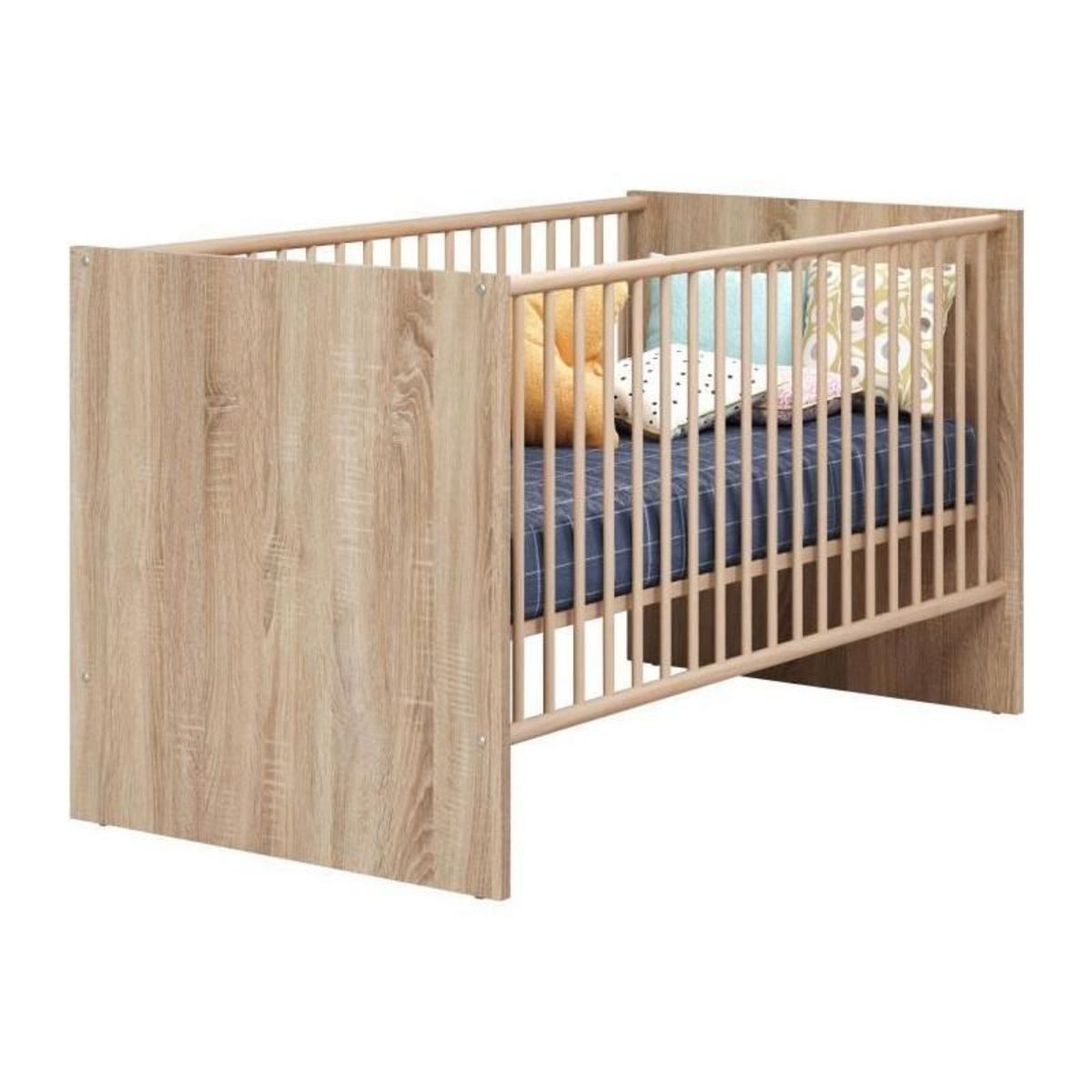 TREND TEAM Chambre bébé duo NIKO - Lit 70x140 cm + Commode a langer 2 portes - Décor chene naturel - TRENDTEAM