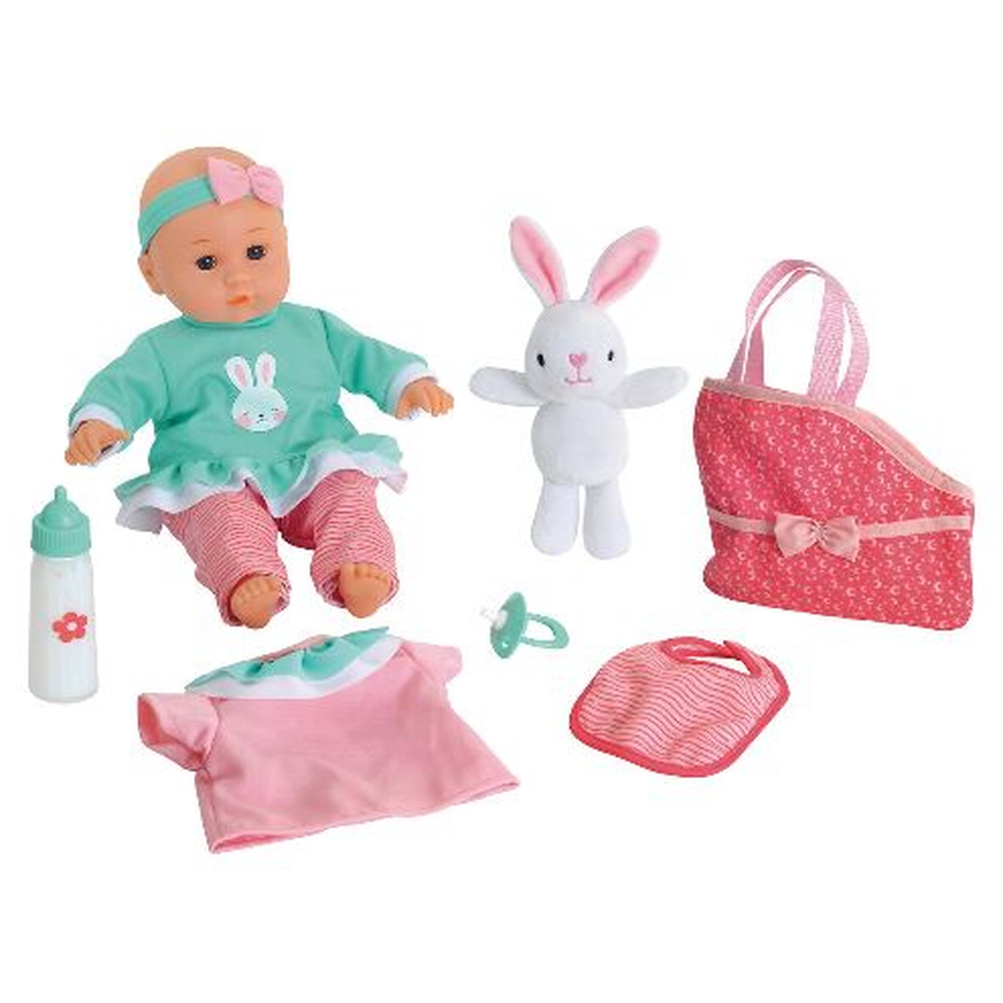 Voir la diapositive 1 : One Two Fun Mon kit premium bébé tout doux avec poupon 35 cm et sa peluche lapin + accessoires