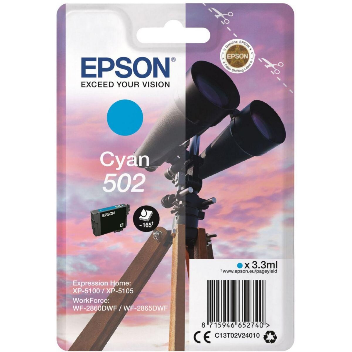 Epson Cartouche d'encre Originale 502 Cyan Série Jumelles - C13T02W24010