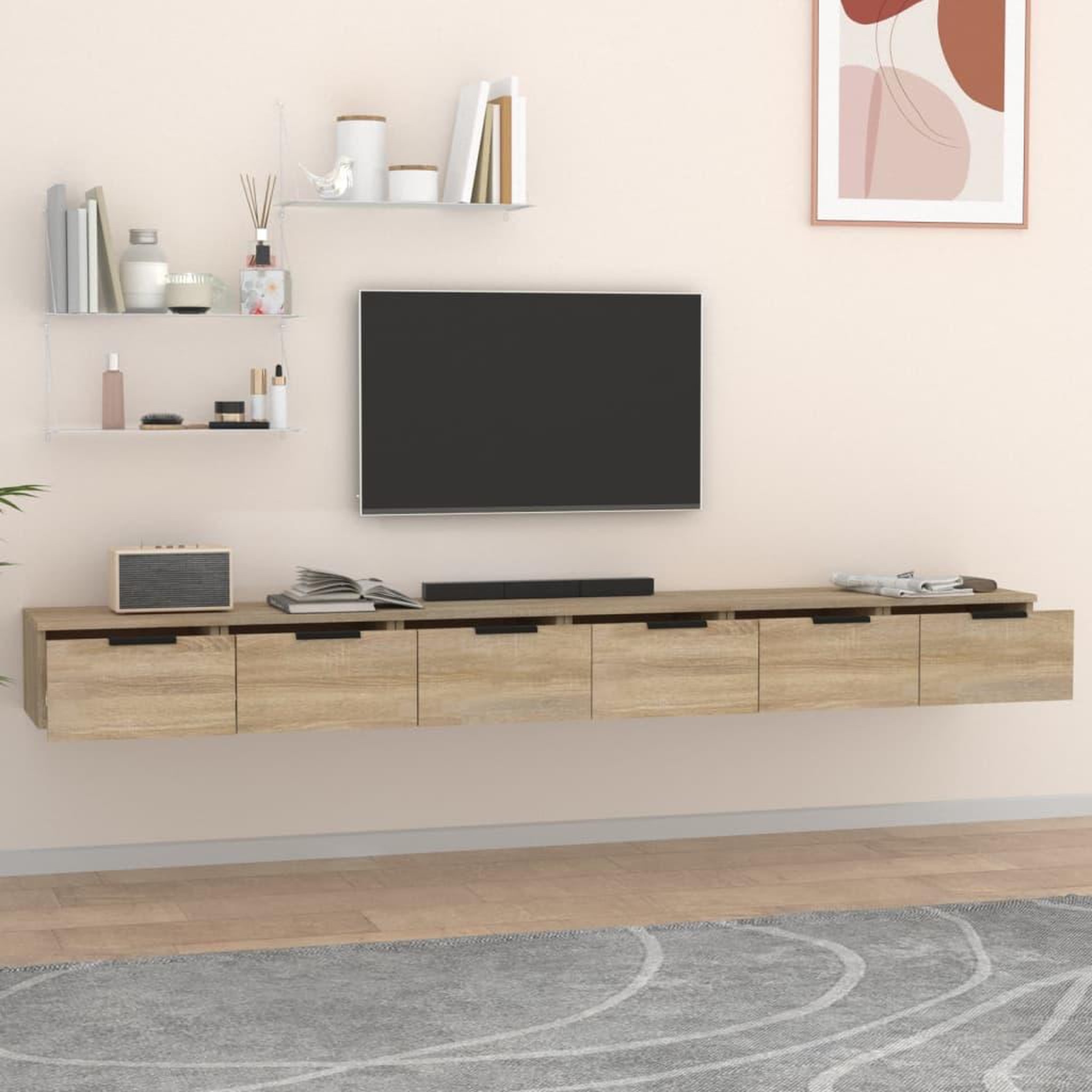 Voir la diapositive 3 : VIDAXL Armoires murales 2 pcs Chene sonoma 102x30x20 cm