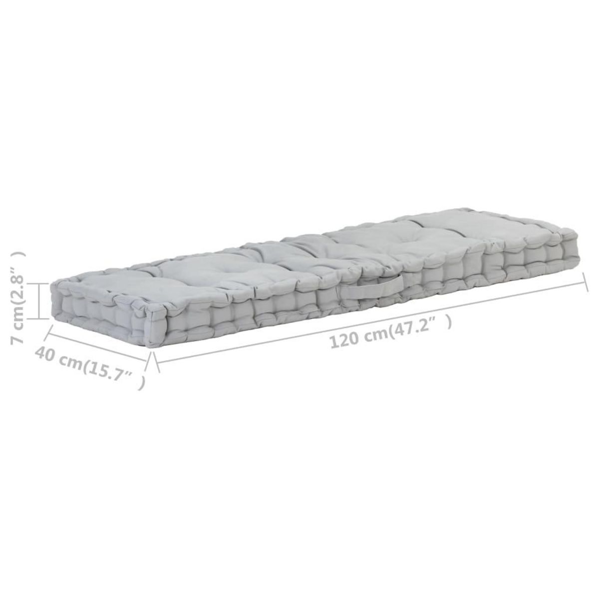 VIDAXL Coussin de plancher de palette Coton 120x40x7 cm Gris