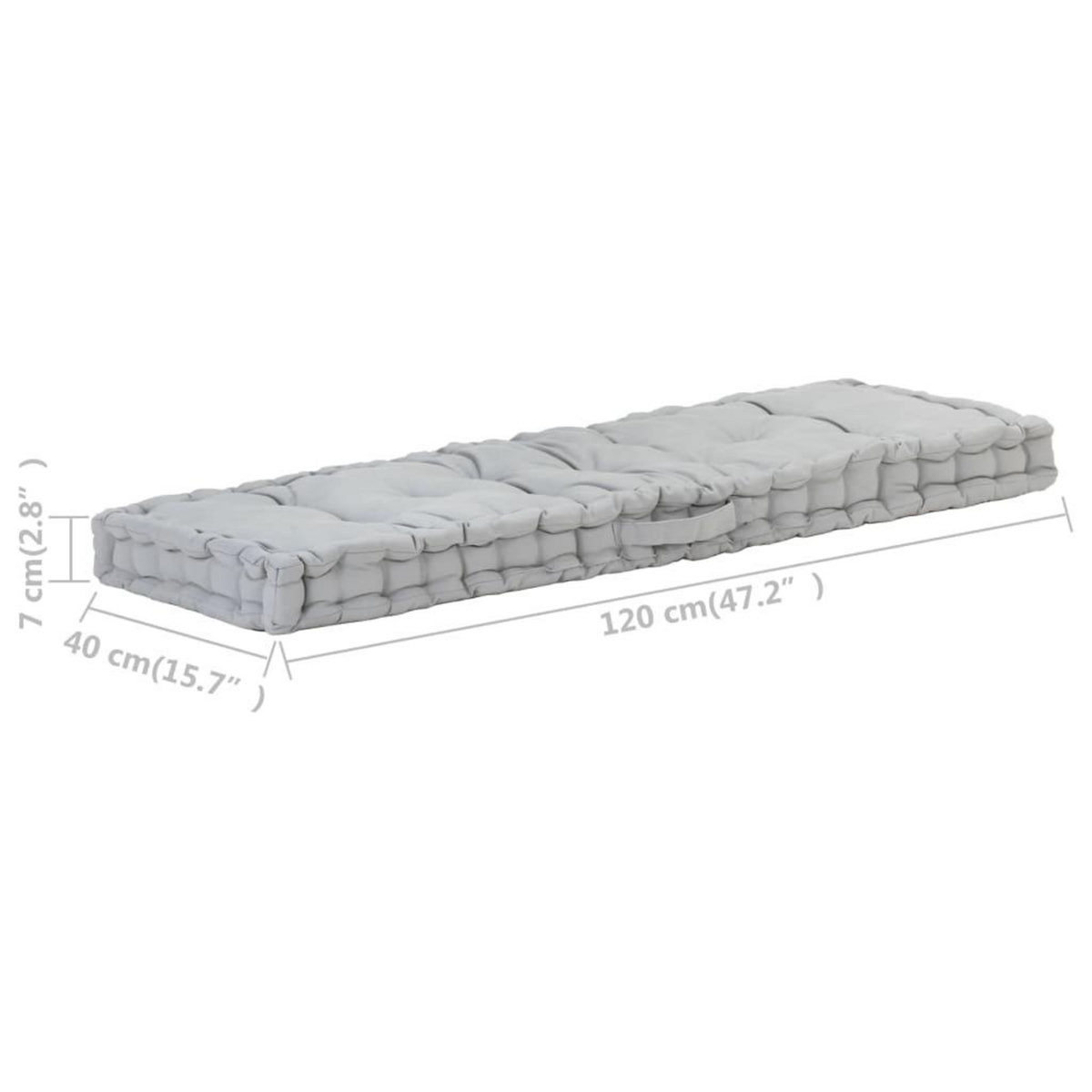 VIDAXL Coussin de plancher de palette Coton 120x40x7 cm Gris
