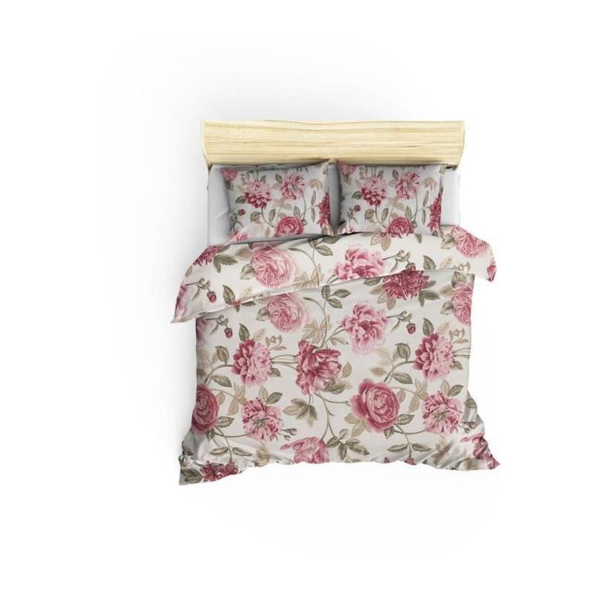 Voir la diapositive 2 : GENERIQUE Parure de lit - 1 housse de couette 220 x 240 cm + 2 taies d'oreiller 60 x 60 cm - 65% coton, 35% polyester - Creme