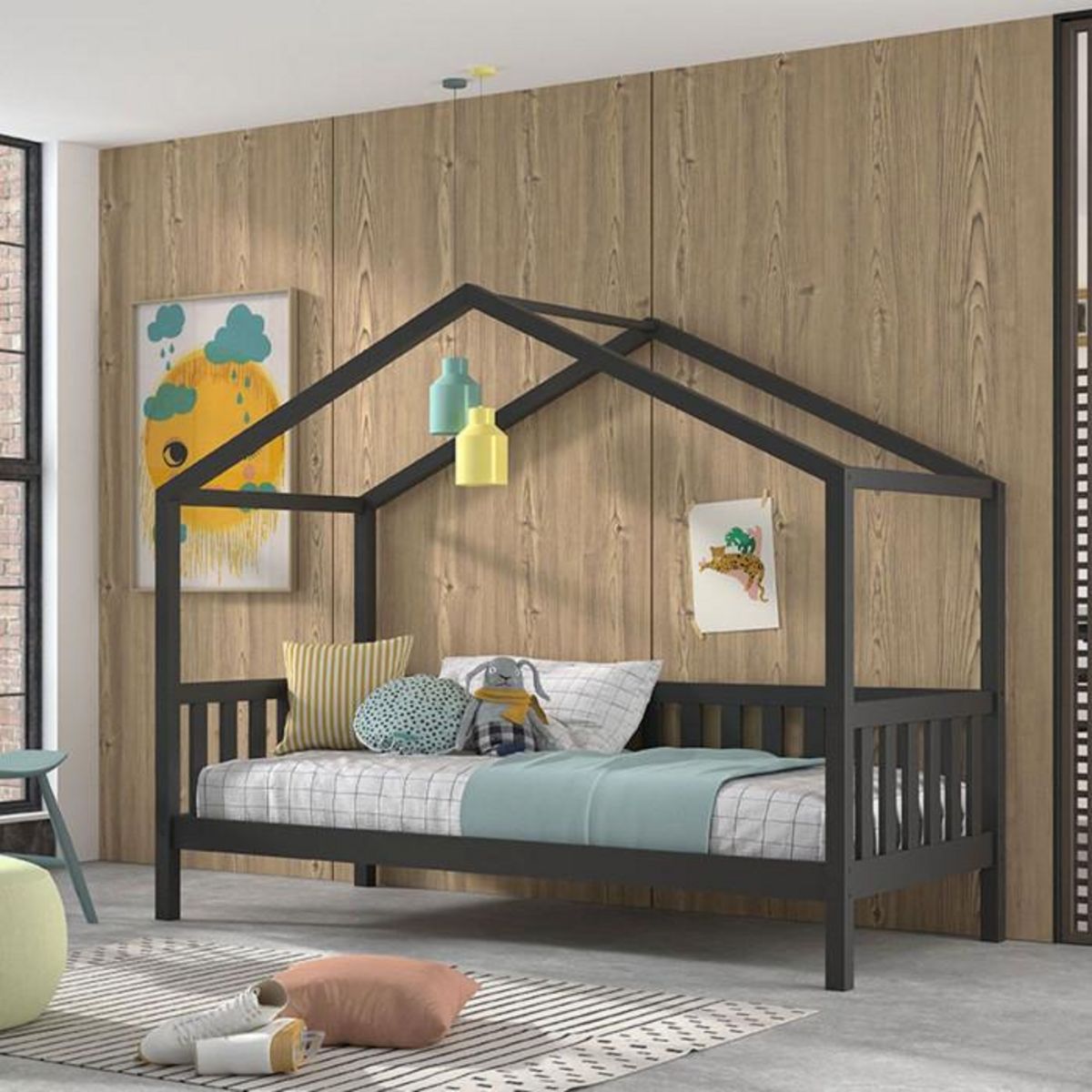 Paris Prix Lit Cabane Enfant  Dallas  90x200cm Anthracite