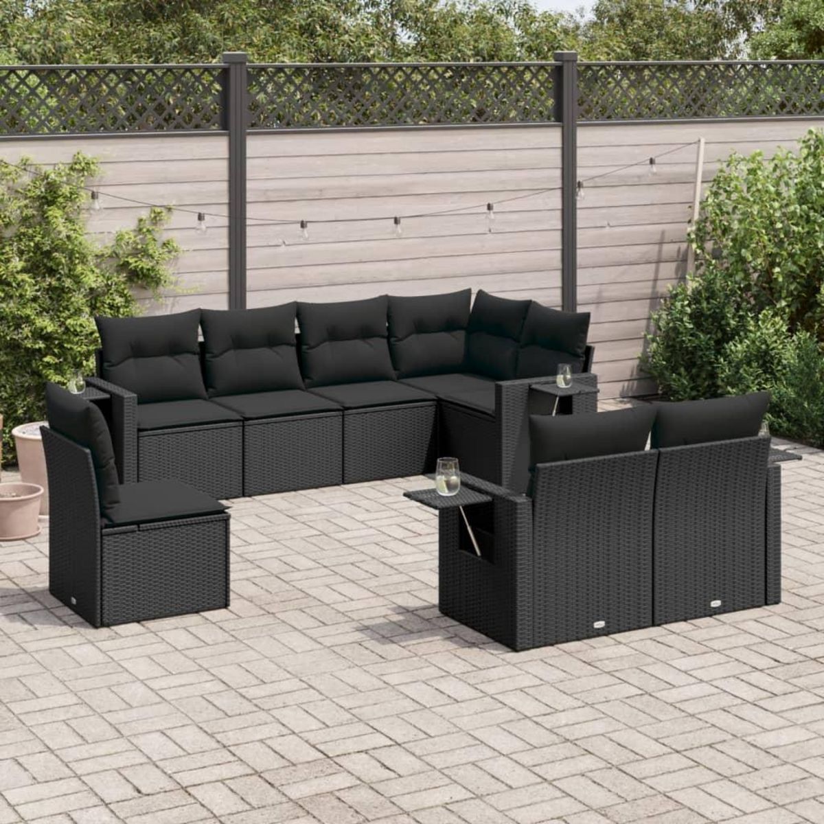 VIDAXL Salon de jardin 8 pcs avec coussins noir resine tressee