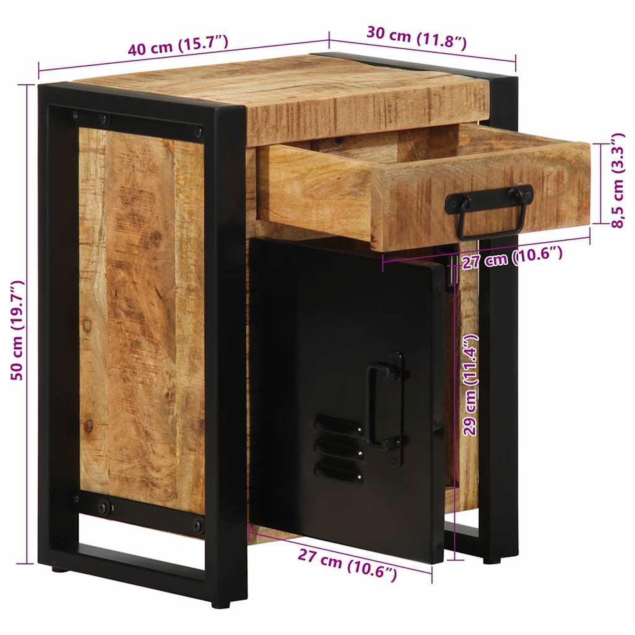 Voir la diapositive 6 : VIDAXL Table de chevet 40x30x50 cm bois massif de manguier brut