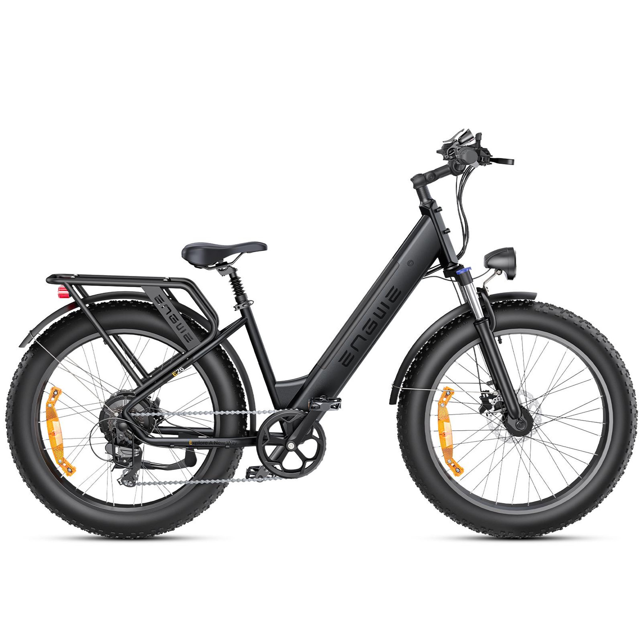 ENGWE Vélo électrique ENGWE E26 ST à cadre ouvert, batterie 48 V 16 Ah, moteur 250 W, transmission Shimano 7 vitesses. Coloris disponibles : Noir, Vert, Jaune