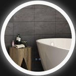 KLEANKIN Miroir rond lumineux LED de salle de bain Ø 70 cm mural avec éclairage 3 couleurs interrupteur tactile système antibuée 35W blanc argent