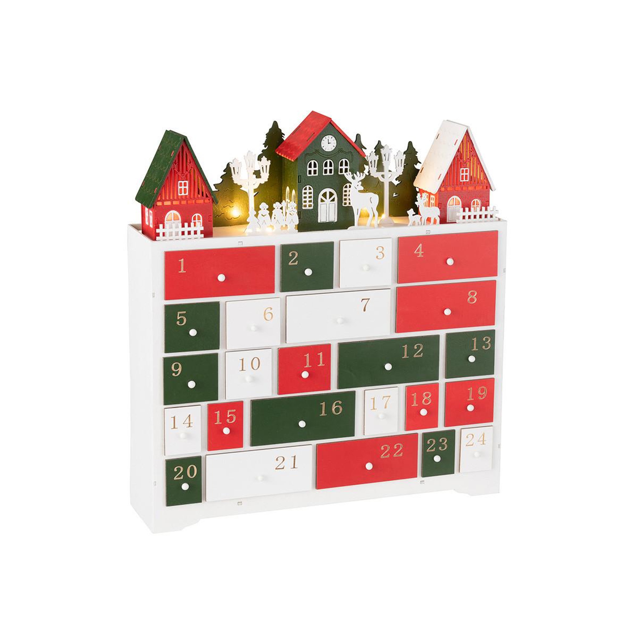 Voir la diapositive 3 : J-LINE Calendrier de l'avent à led  hiver  41cm multicolore