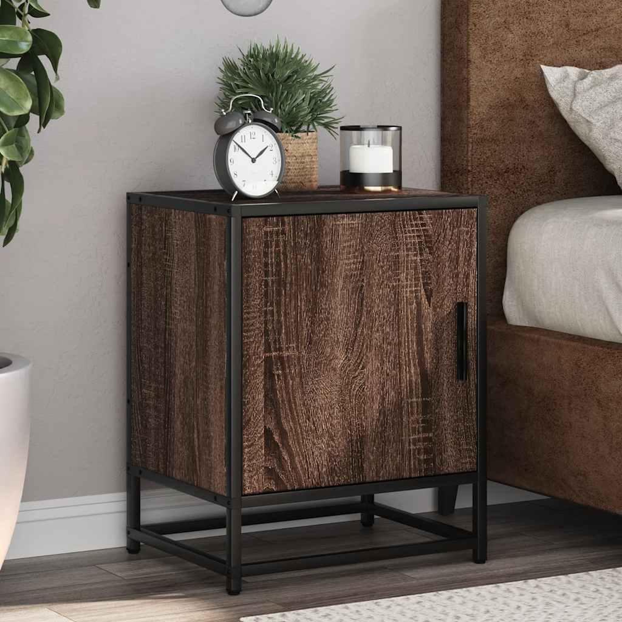 VIDAXL Tables de chevet 2 pcs chene marron bois d'ingenierie et metal