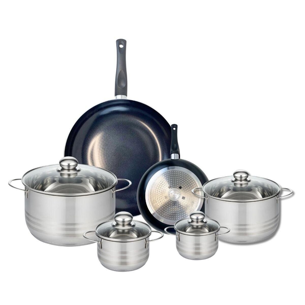 ELO Ensemble de 2 Poêles de cuisson 20 et 32 cm et 4 faitouts 12, 14, 20 et 24 cm Elo Prima Brillant