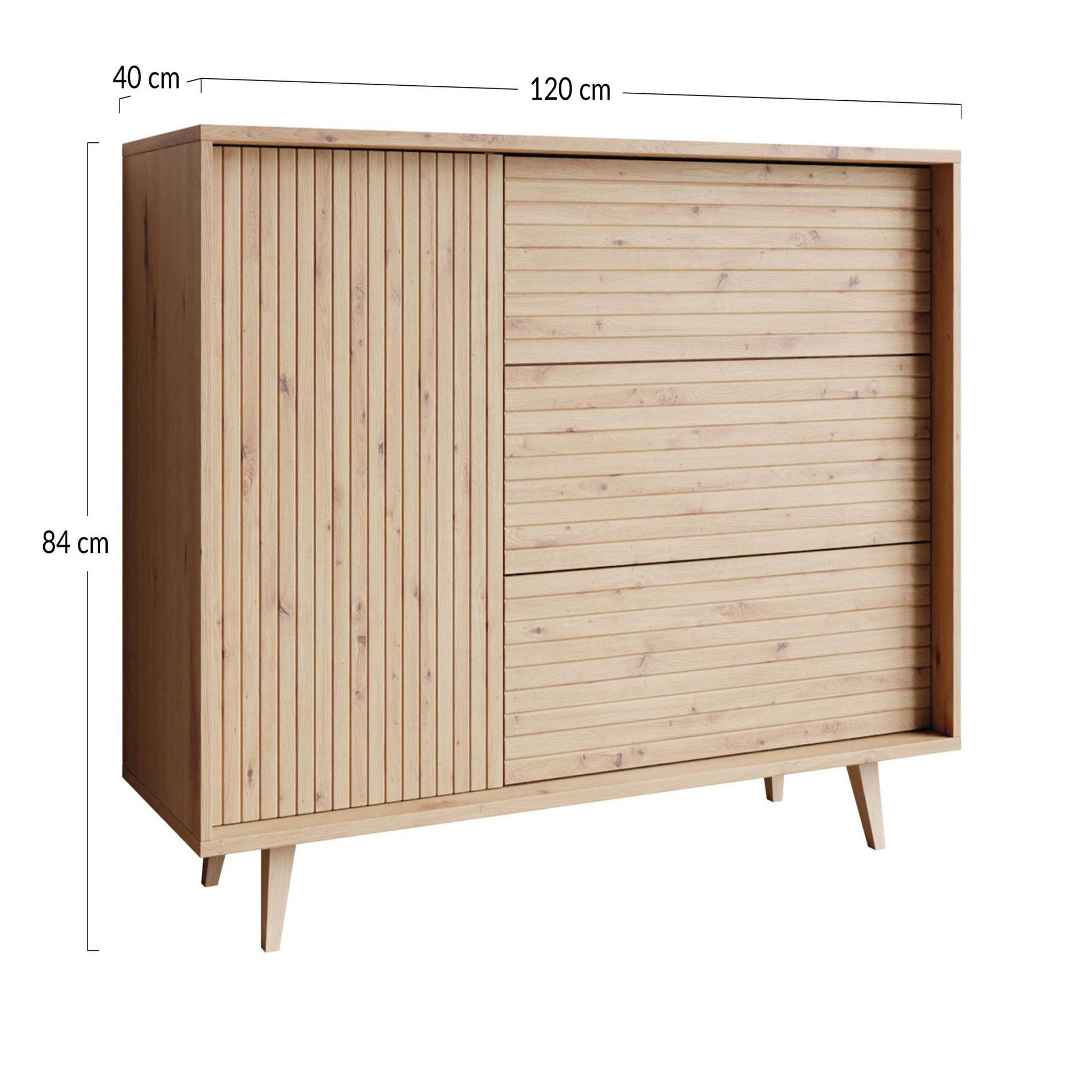 Voir la diapositive 5 : BEST MOBILIER Diego - buffet - effet bois - 3 tiroirs et 1 porte - 120 cm