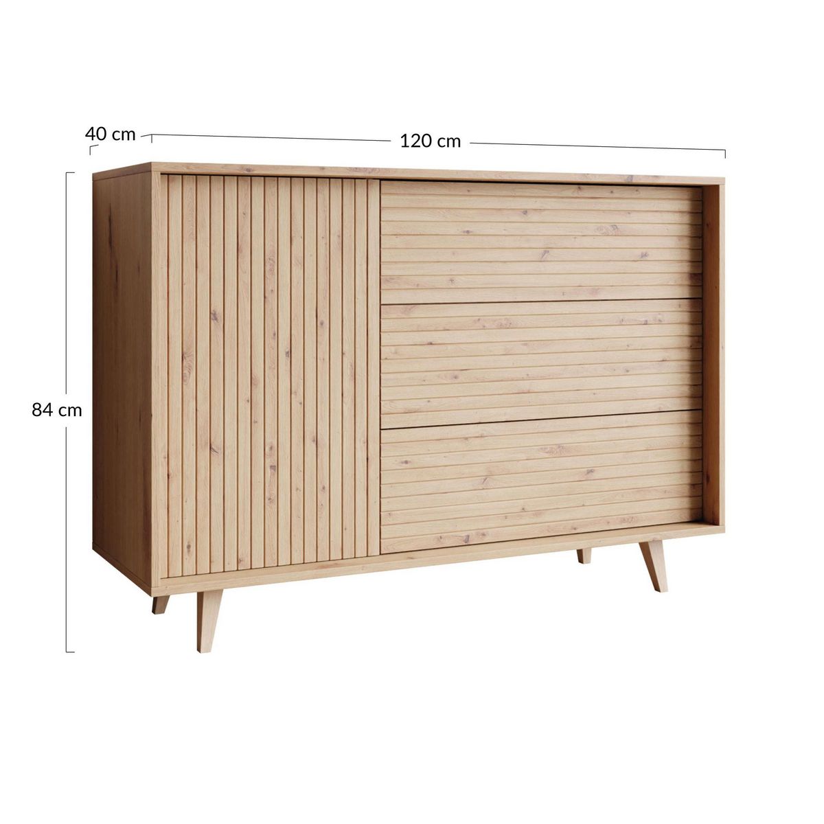 BEST MOBILIER Diego - buffet - effet bois - 3 tiroirs et 1 porte - 120 cm