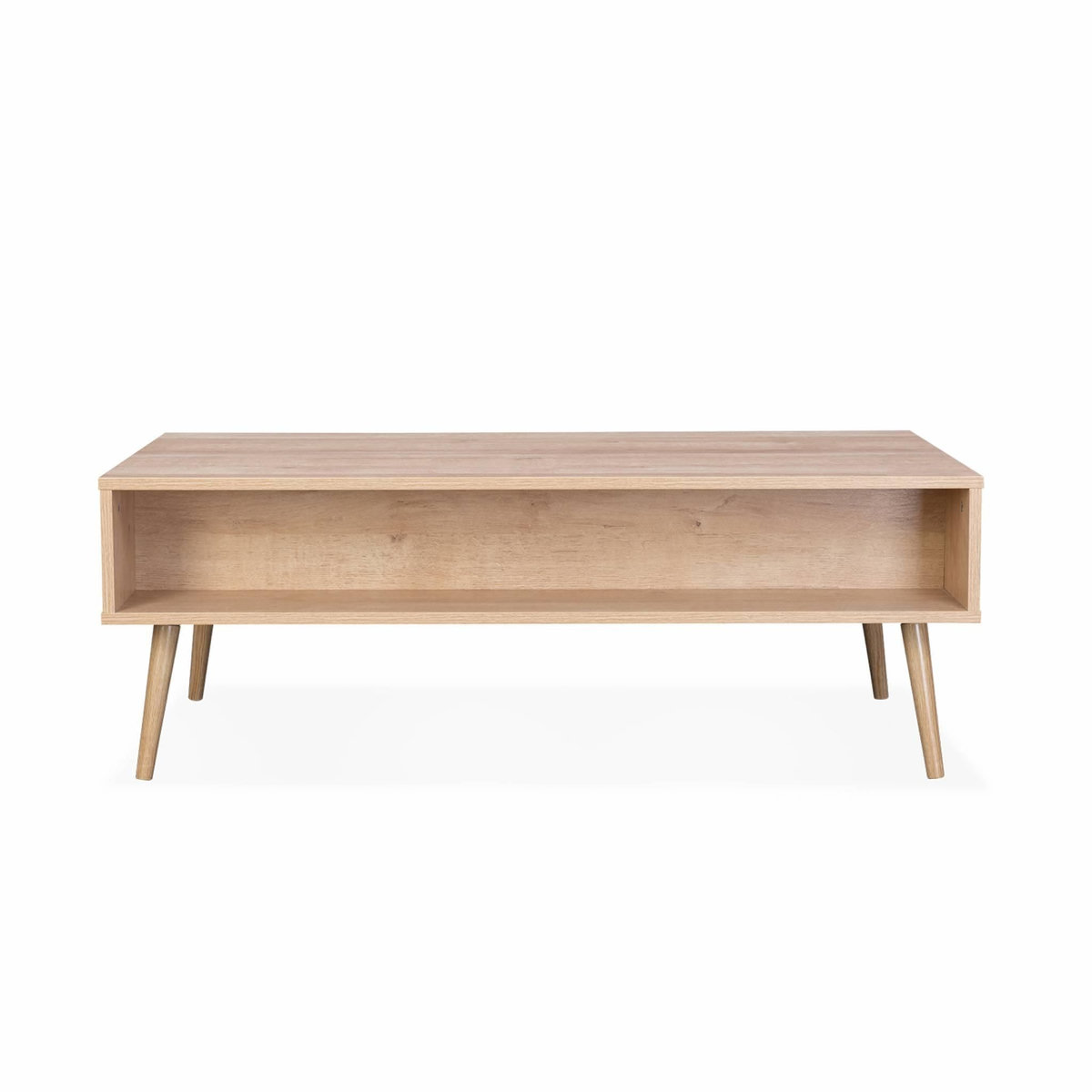 SWEEEK Table basse en cannage 110 x 59 x 39 cm - Bohème - Naturel. 1 tiroir. 1 espace de rangement. pieds scandinaves