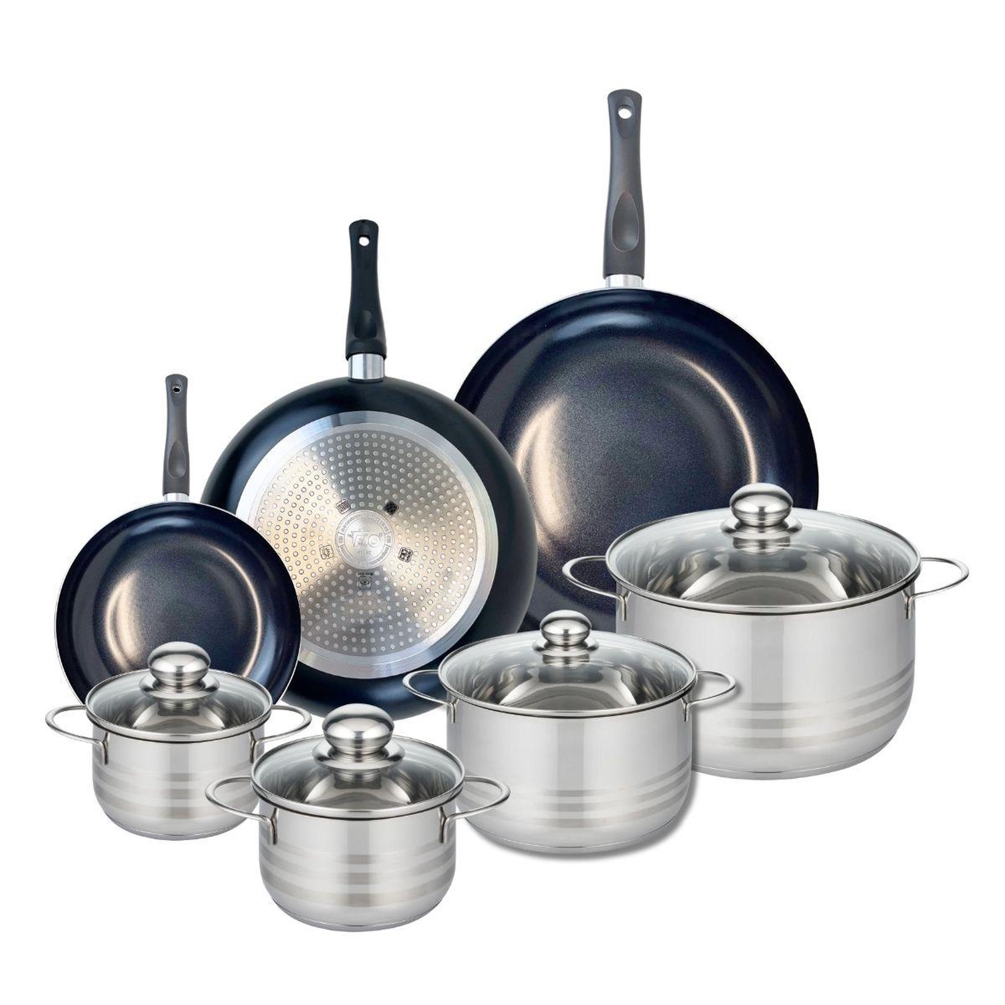ELO Ensemble de 3 poêles de cuisson 20, 28 et 32 cm et 4 faitouts 14, 16, 20 et 24 cm elo prima brillant