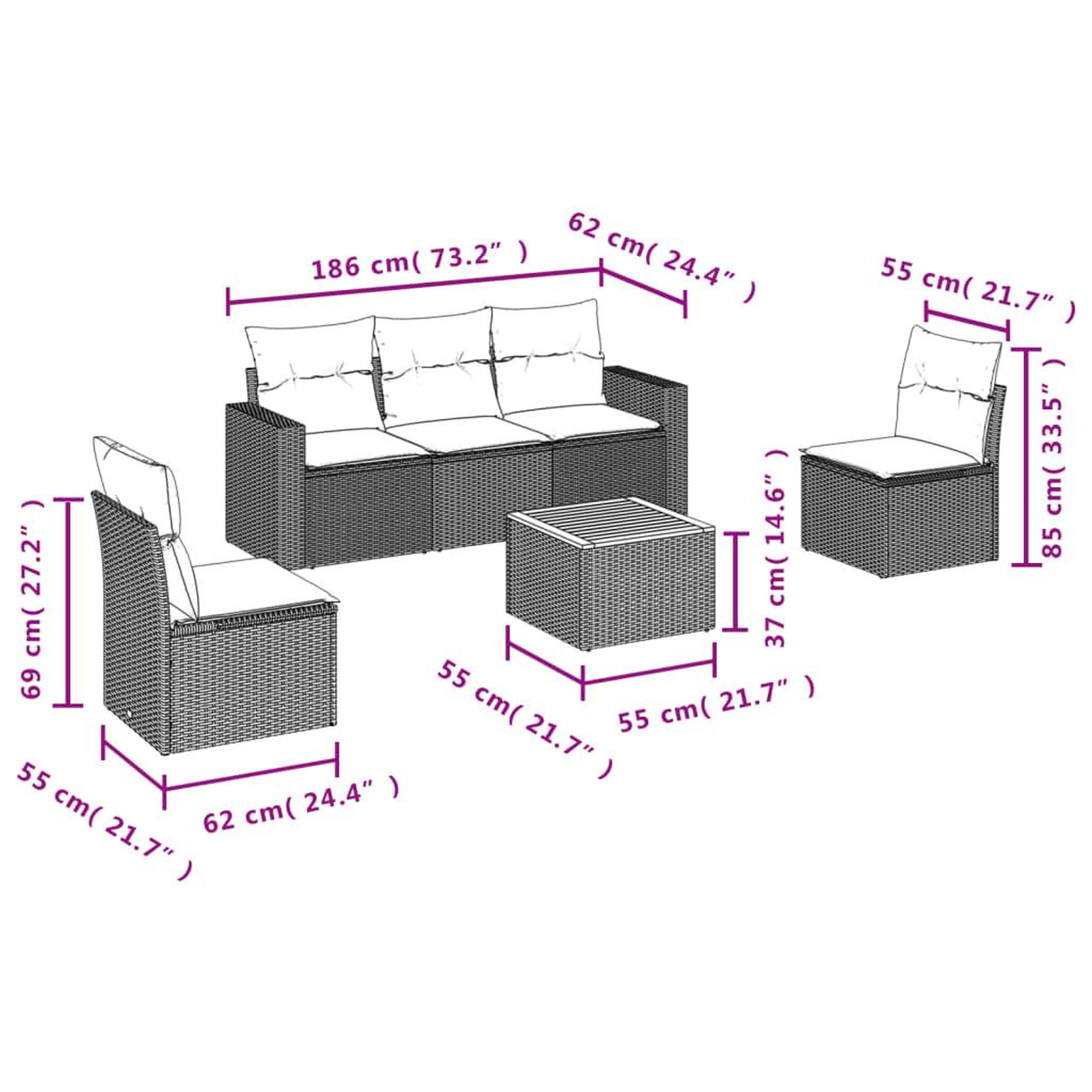 Voir la diapositive 4 : VIDAXL Salon de jardin 6 pcs avec coussins gris resine tressee