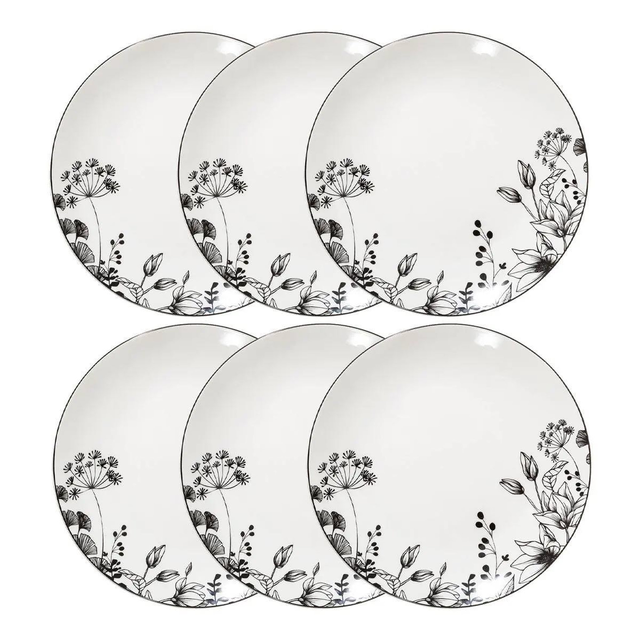 SECRET DE GOURMET Lot de 6 assiettes à dessert  white floral  20cm blanc