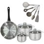 Voir la diapositive 1 : Fackelmann Lot 1 Poêle 28cm & 3 Faitouts 16/20/24cm Fackelmann Geneva avec 5 ustensiles