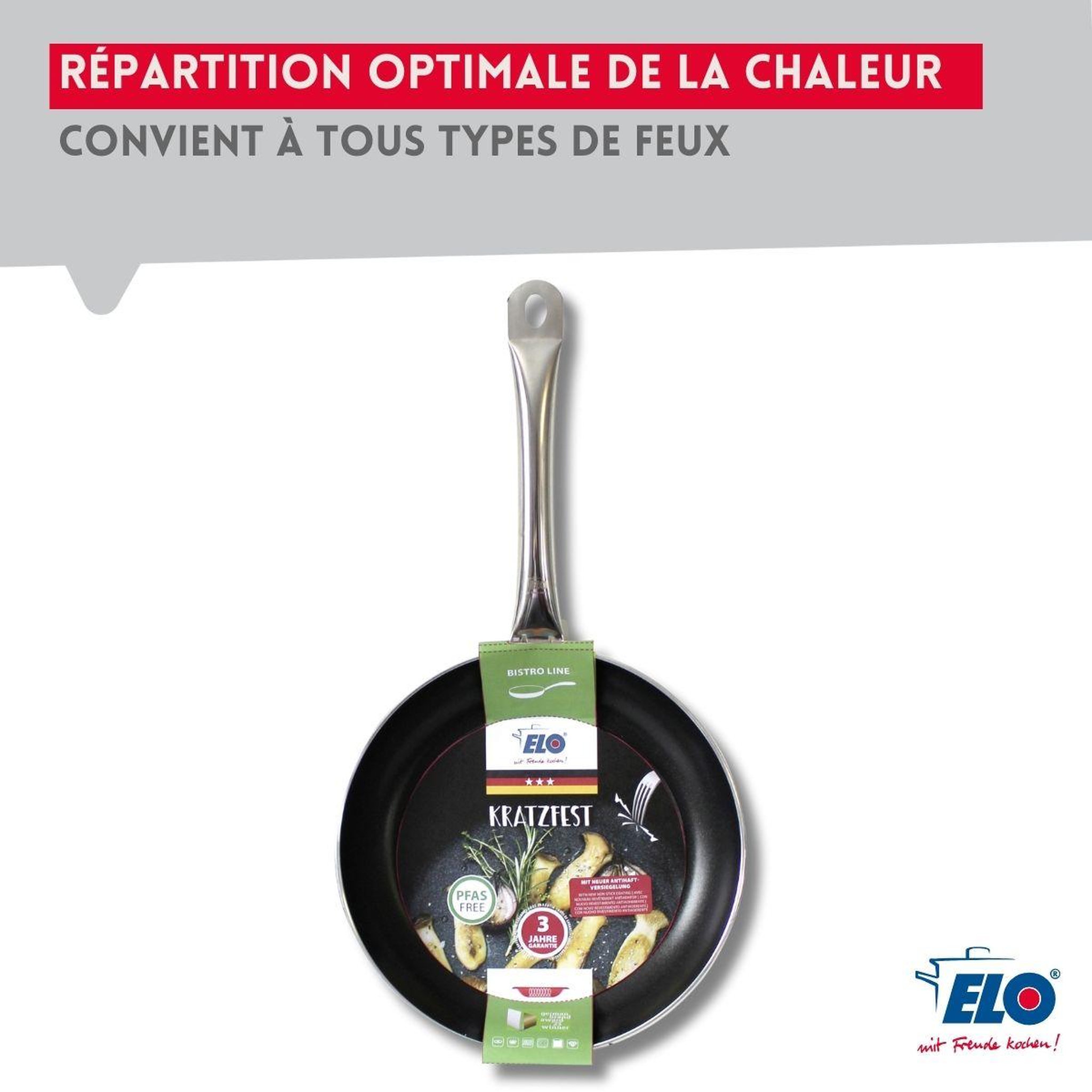 Voir la diapositive 6 : ELO Set de 2 poêles 28 et 32 cm céramique sans pfas et 2 couvercles bistro line elo