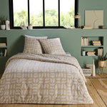 FUTURE HOME Parure de lit 2 personnes géométrique en polycoton. Coloris disponibles : Beige