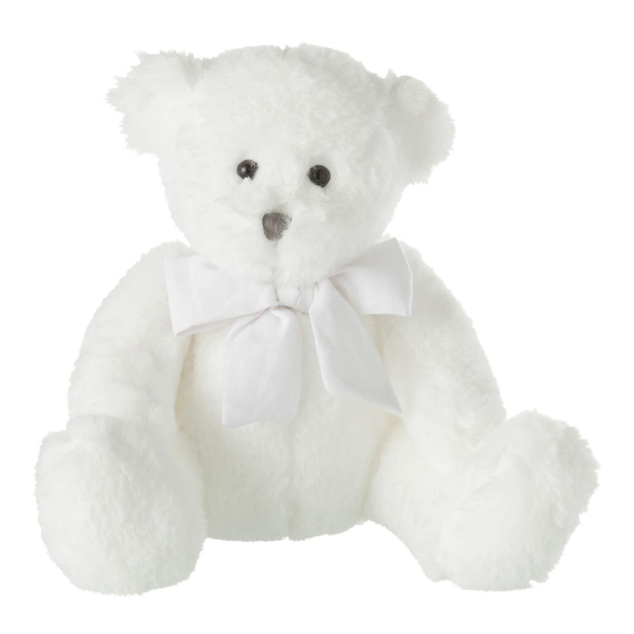 J-LINE Peluche enfant  ourson nœud  24cm blanc