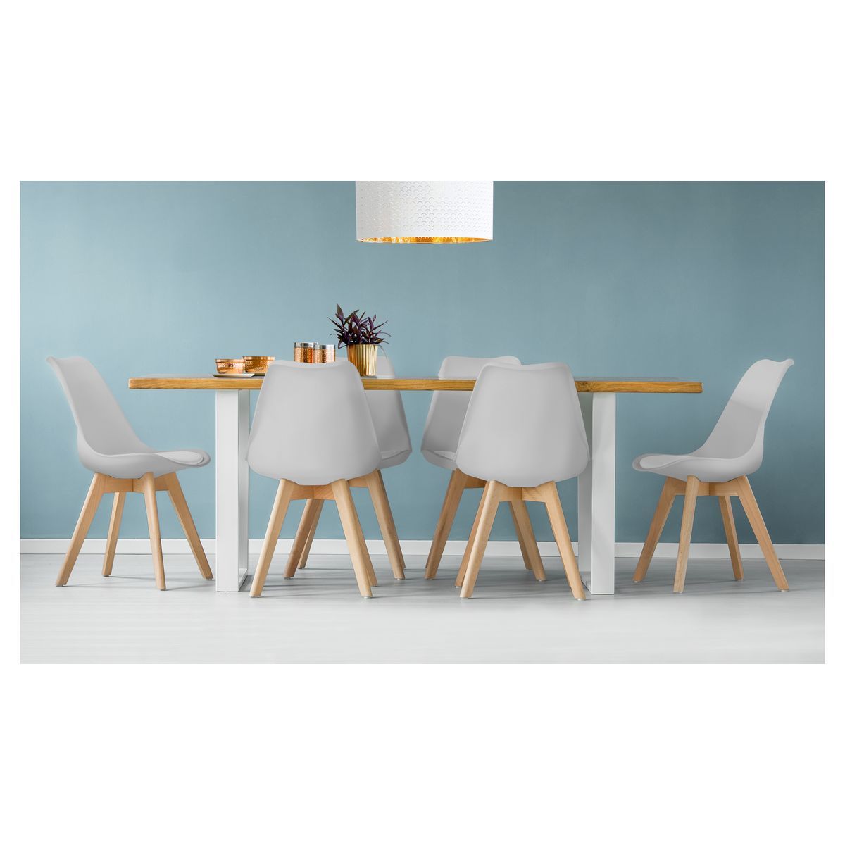 Lot de 6 chaises pieds bois massif LYDIA