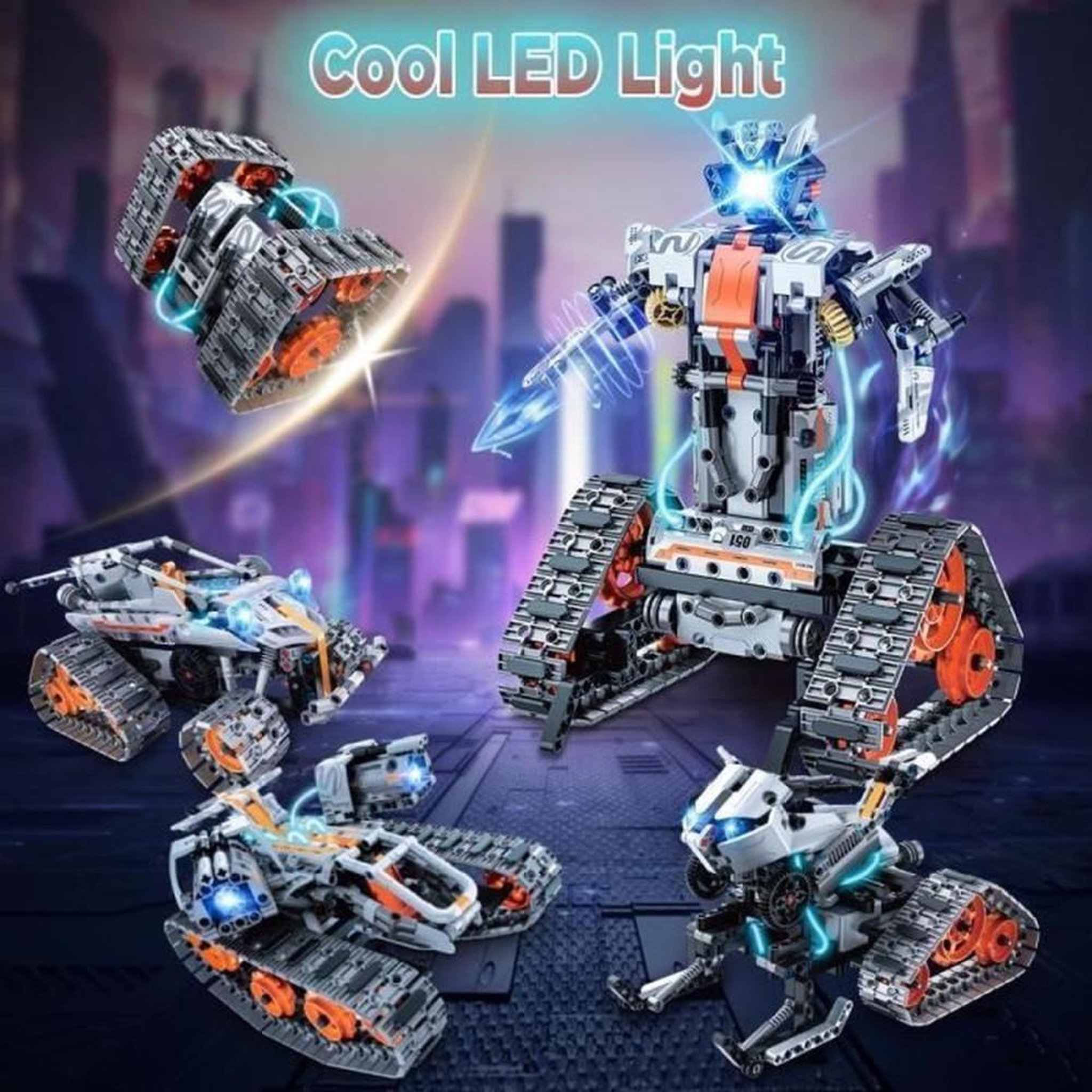 Voir la diapositive 2 : Set robot de construction RC 5 en 1 Technic 604 pièces avec LED, contrôle via application et programmation, 5 modèles pour enfants 6-12 ans