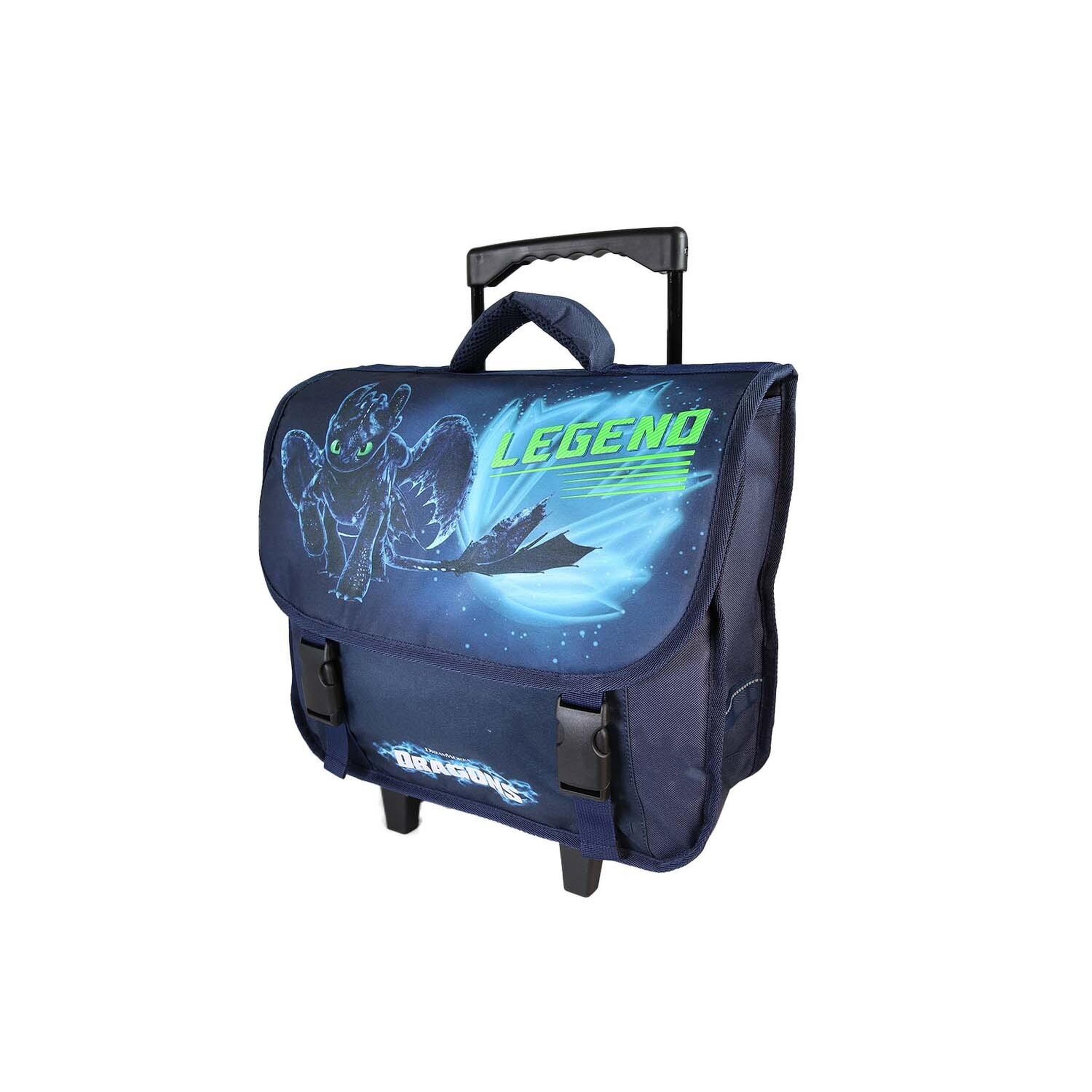 Voir la diapositive 2 : Bagtrotter Dragons - Cartable Scolaire à Roulettes 38 cm - Garçon - Bleu - 2 Compartiments
