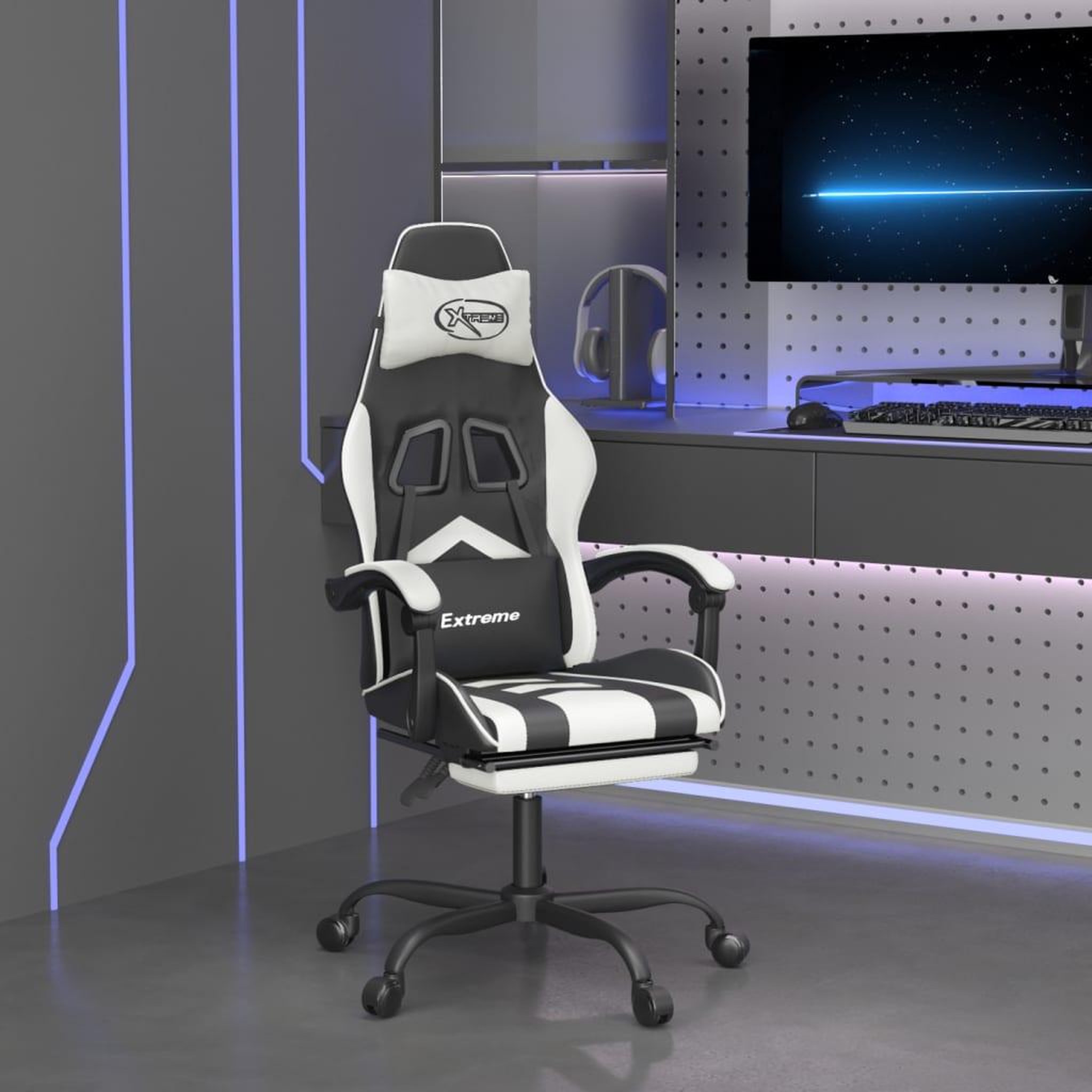 VIDAXL Chaise de jeu pivotante et repose-pied Noir et blanc Similicuir